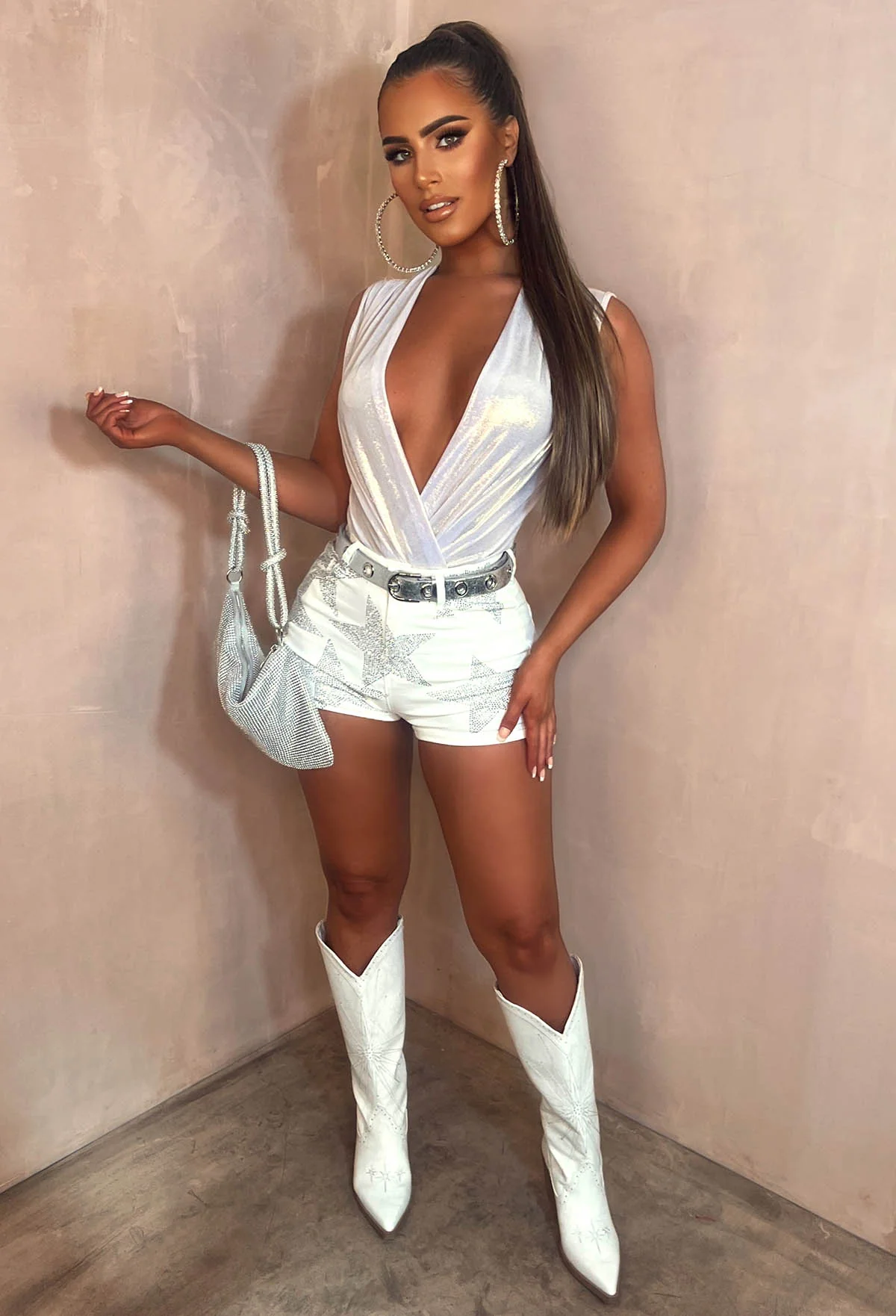Blazing Star White Stretch Star Denim Shorts