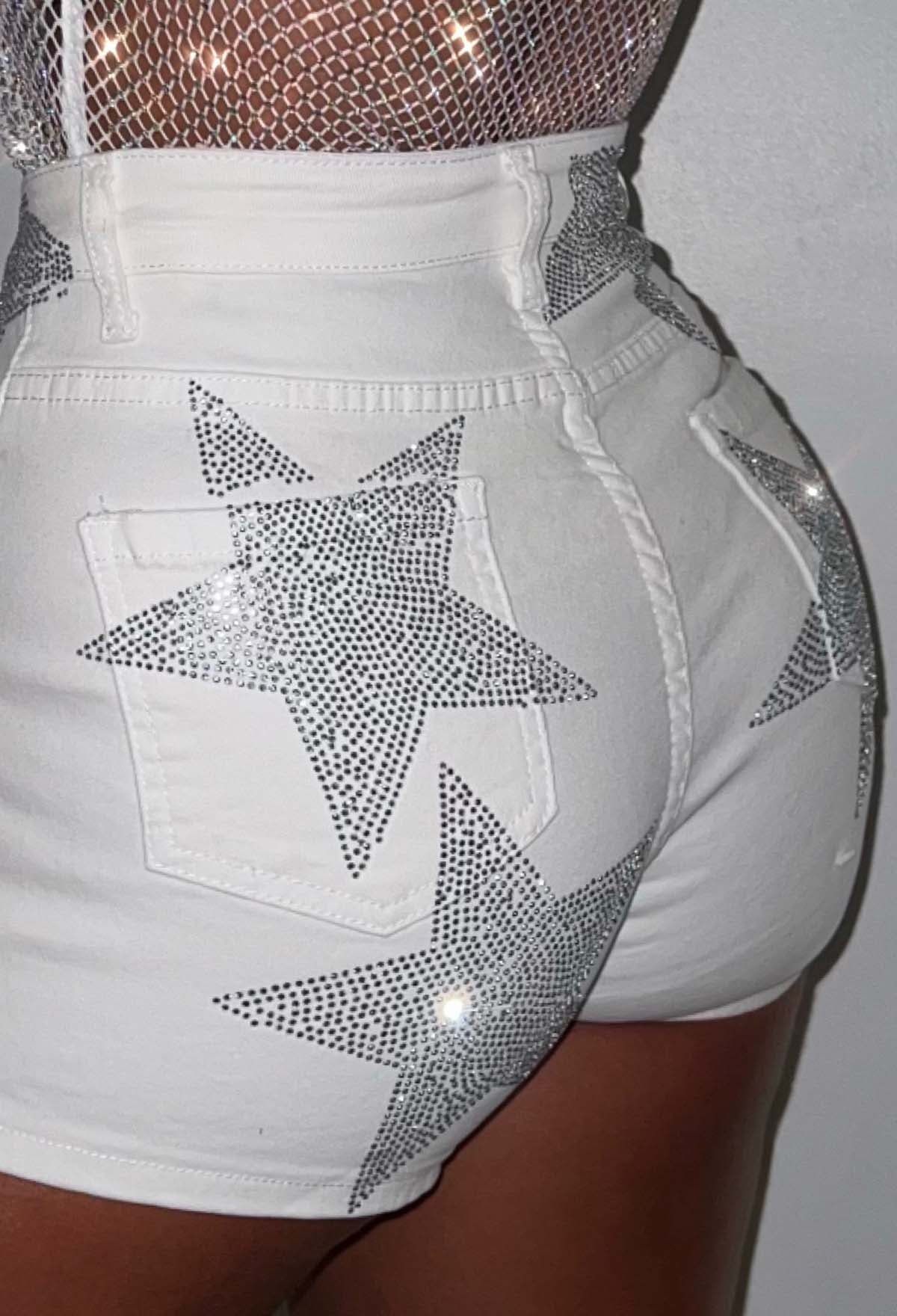 Blazing Star White Stretch Star Denim Shorts - Image 5
