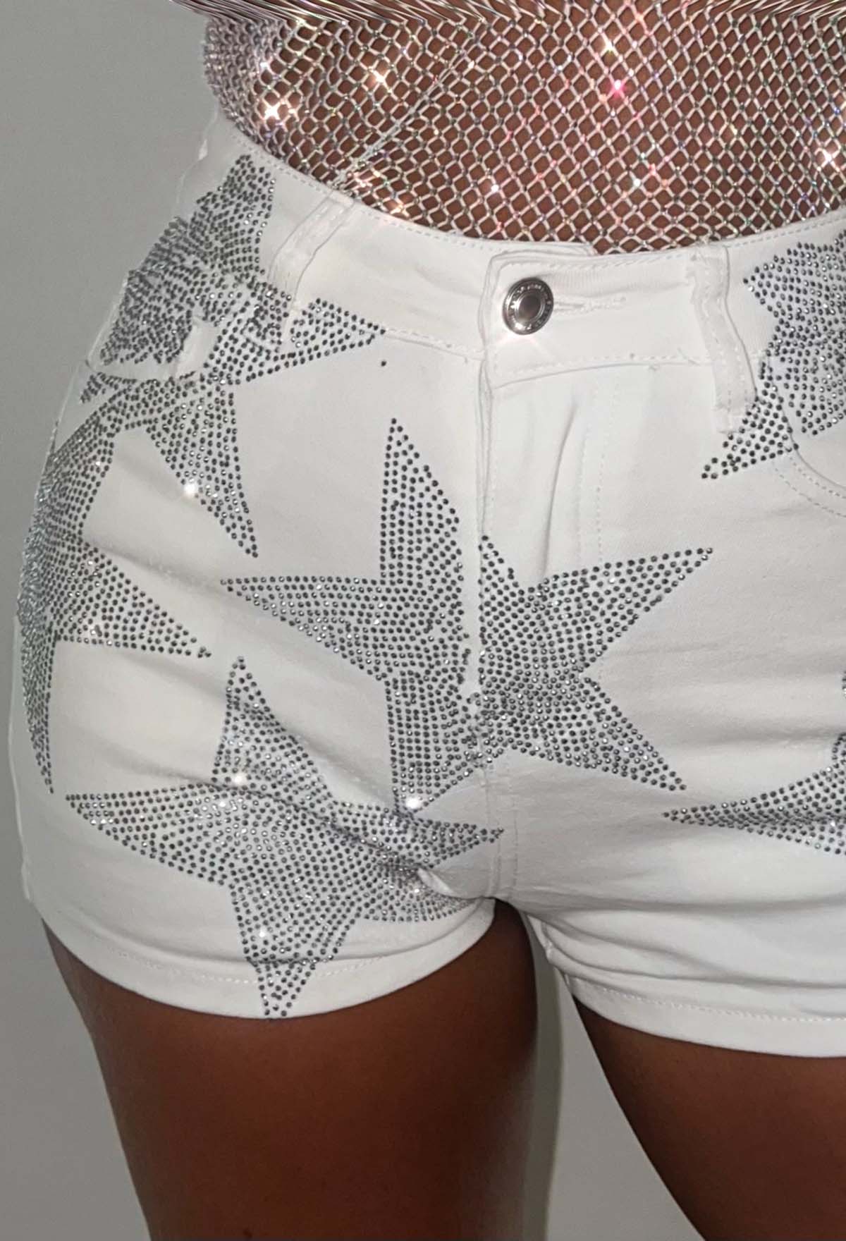 Blazing Star White Stretch Star Denim Shorts - Image 7