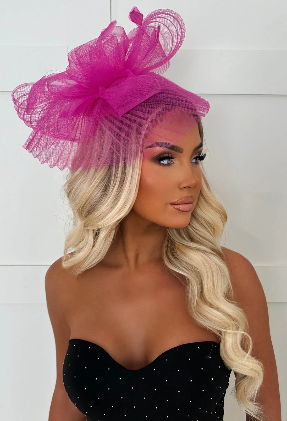 Blooming Romance Hot Pink Net Floral Detail Fascinator - Image 2