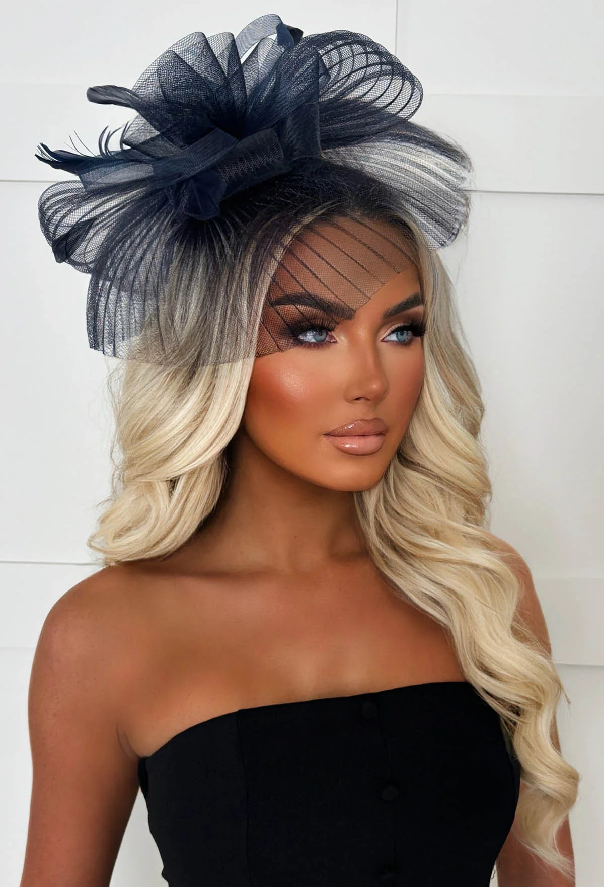 Blooming Romance Navy Net Floral Detail Fascinator - Image 2