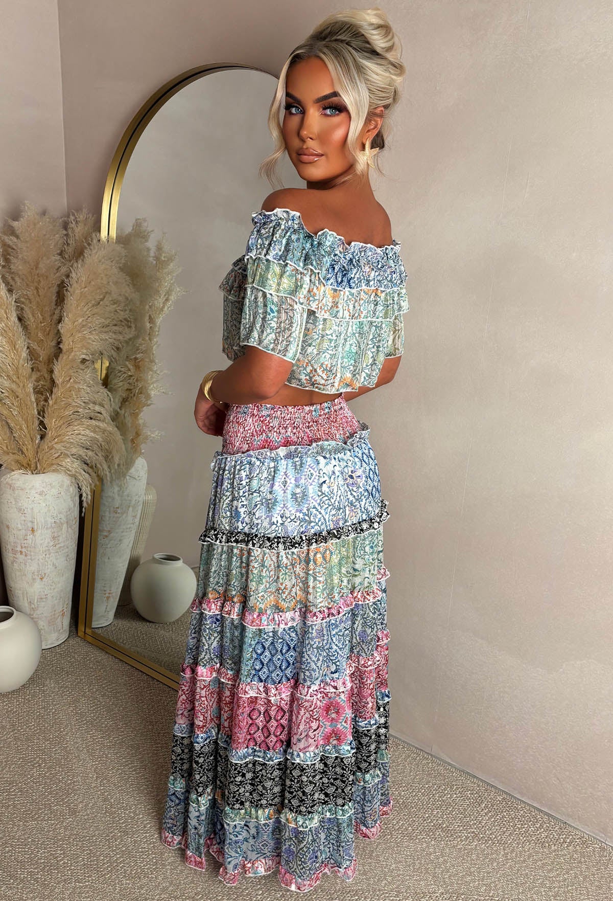 Blush Waves Multi Floral Ruffle Maxi Skirt - Image 2