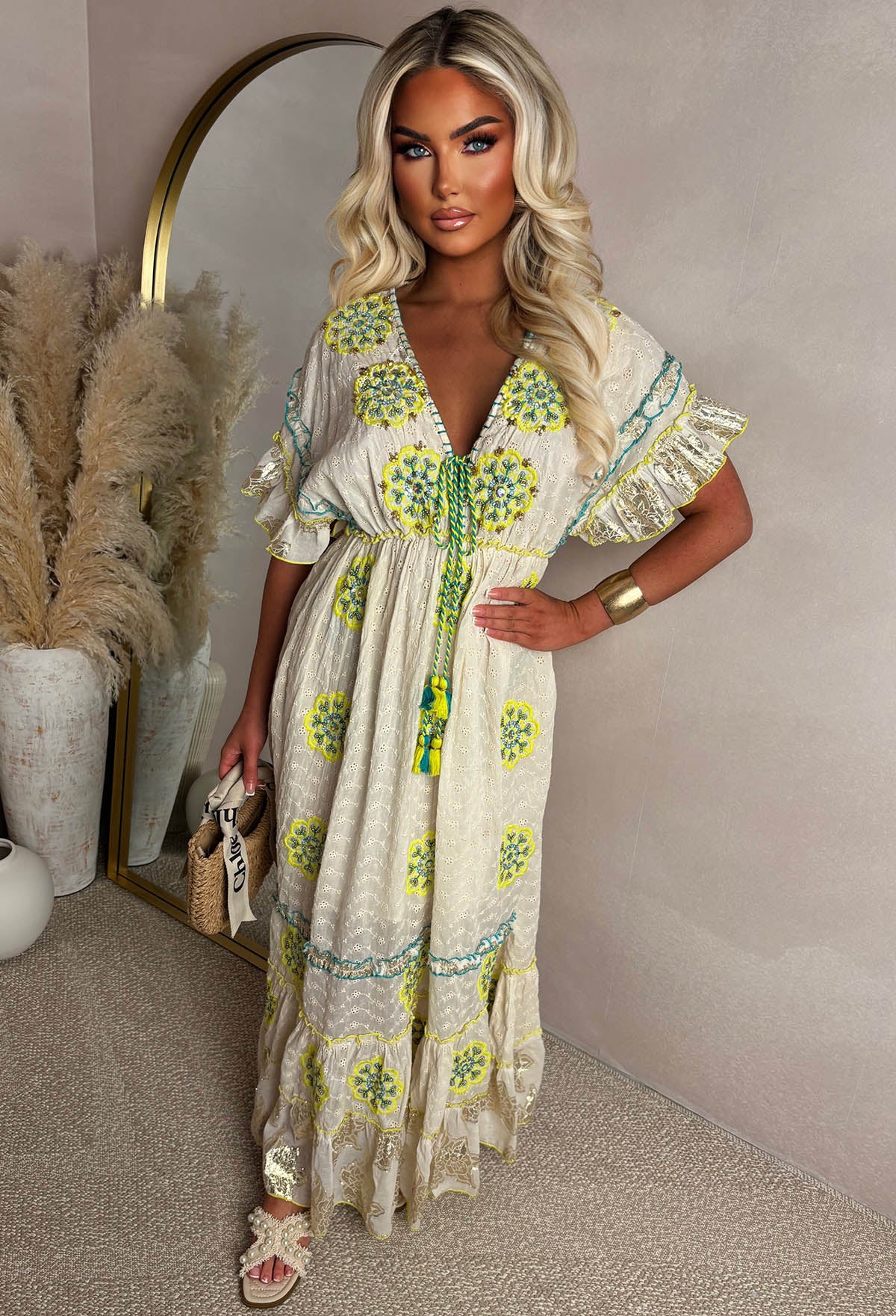 Boho Beautiful Multi Embroidered Boho Maxi Dress - Image 2