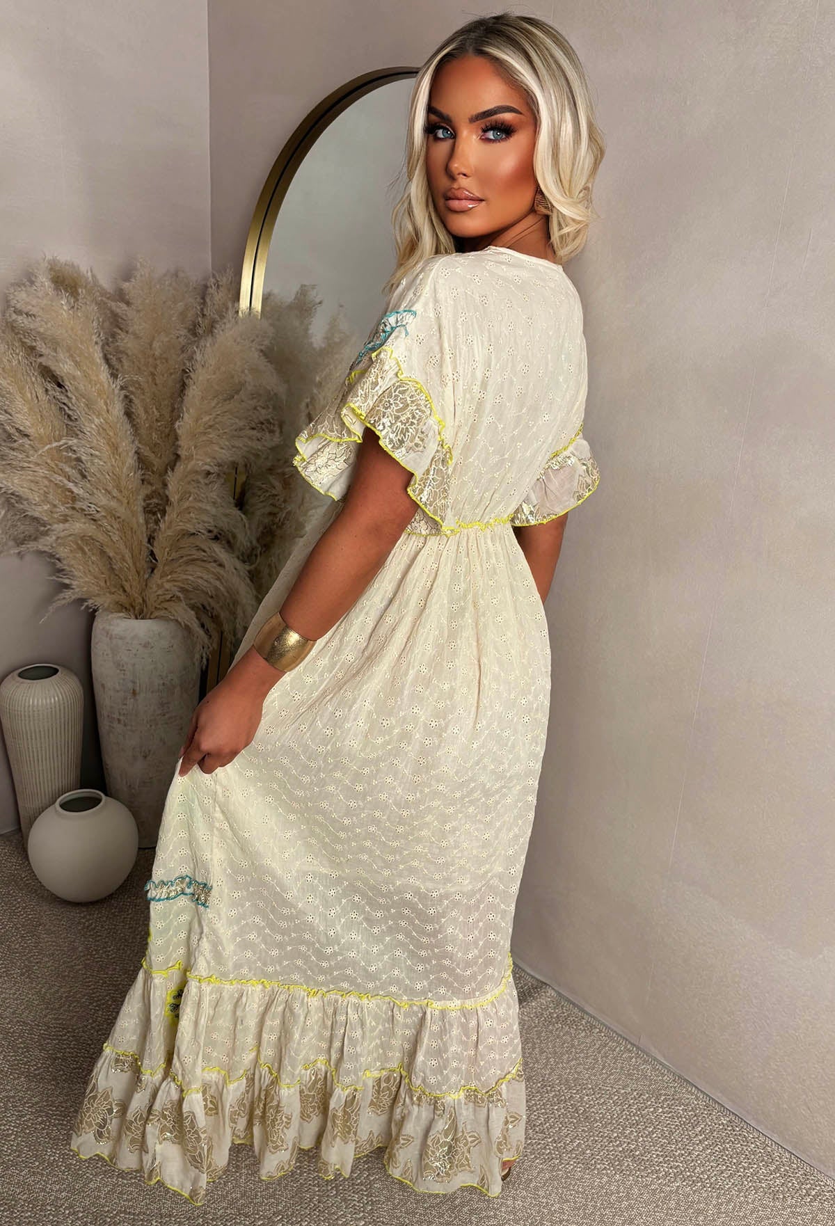 Boho Beautiful Multi Embroidered Boho Maxi Dress - Image 4