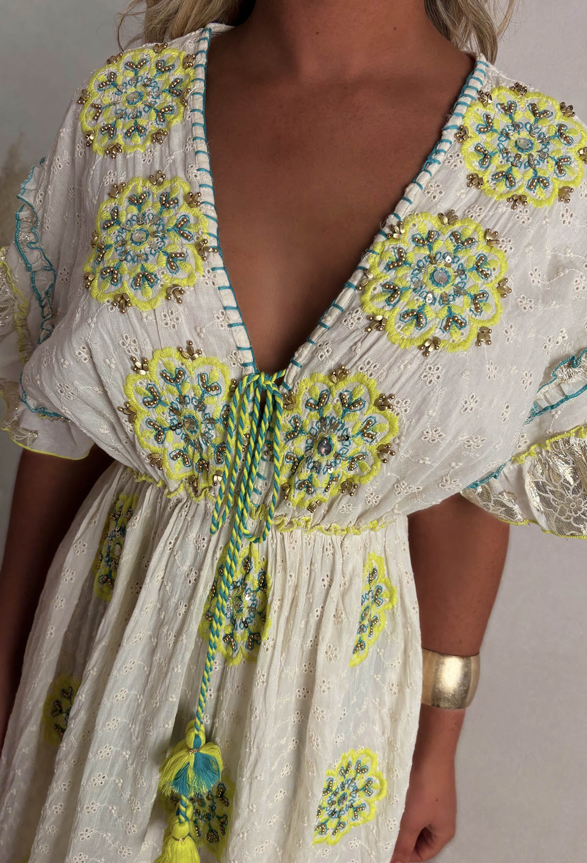 Boho Beautiful Multi Embroidered Boho Maxi Dress - Image 5
