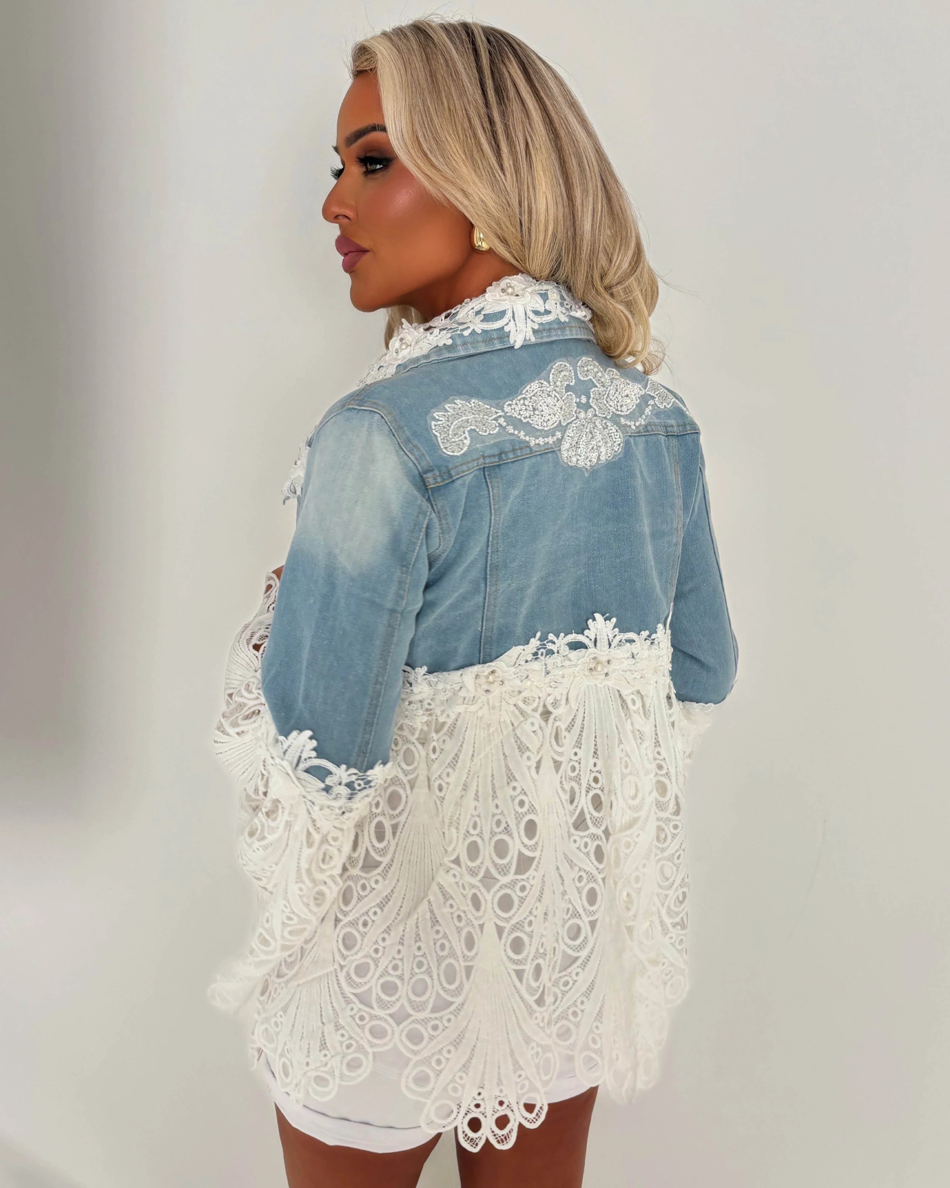 Boho Revival Mid Wash Lace & Denim Jacket - Image 3