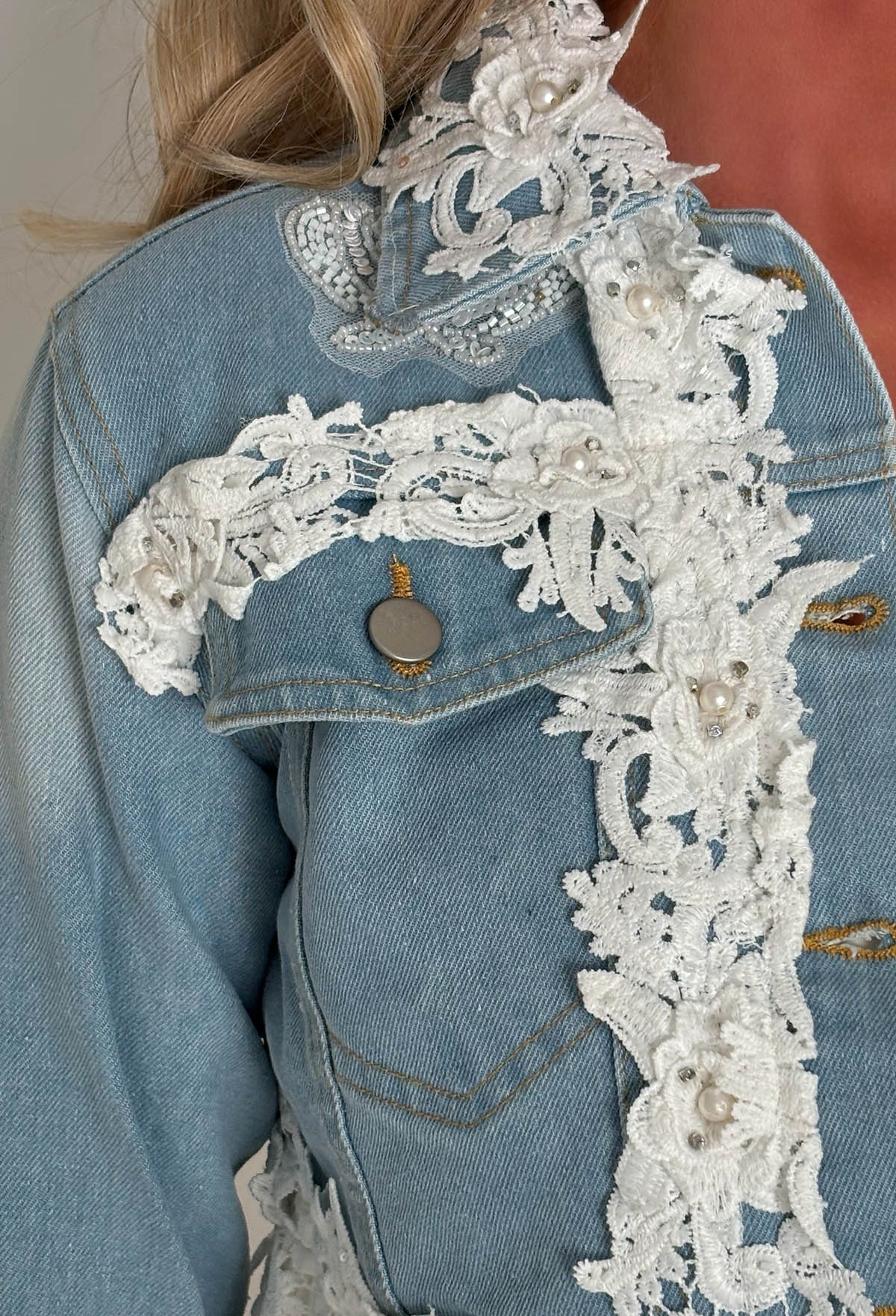 Boho Revival Mid Wash Lace & Denim Jacket - Image 4