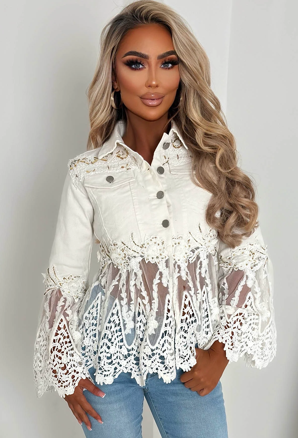 Boho Revival White Lace & Denim Jacket - Image 2