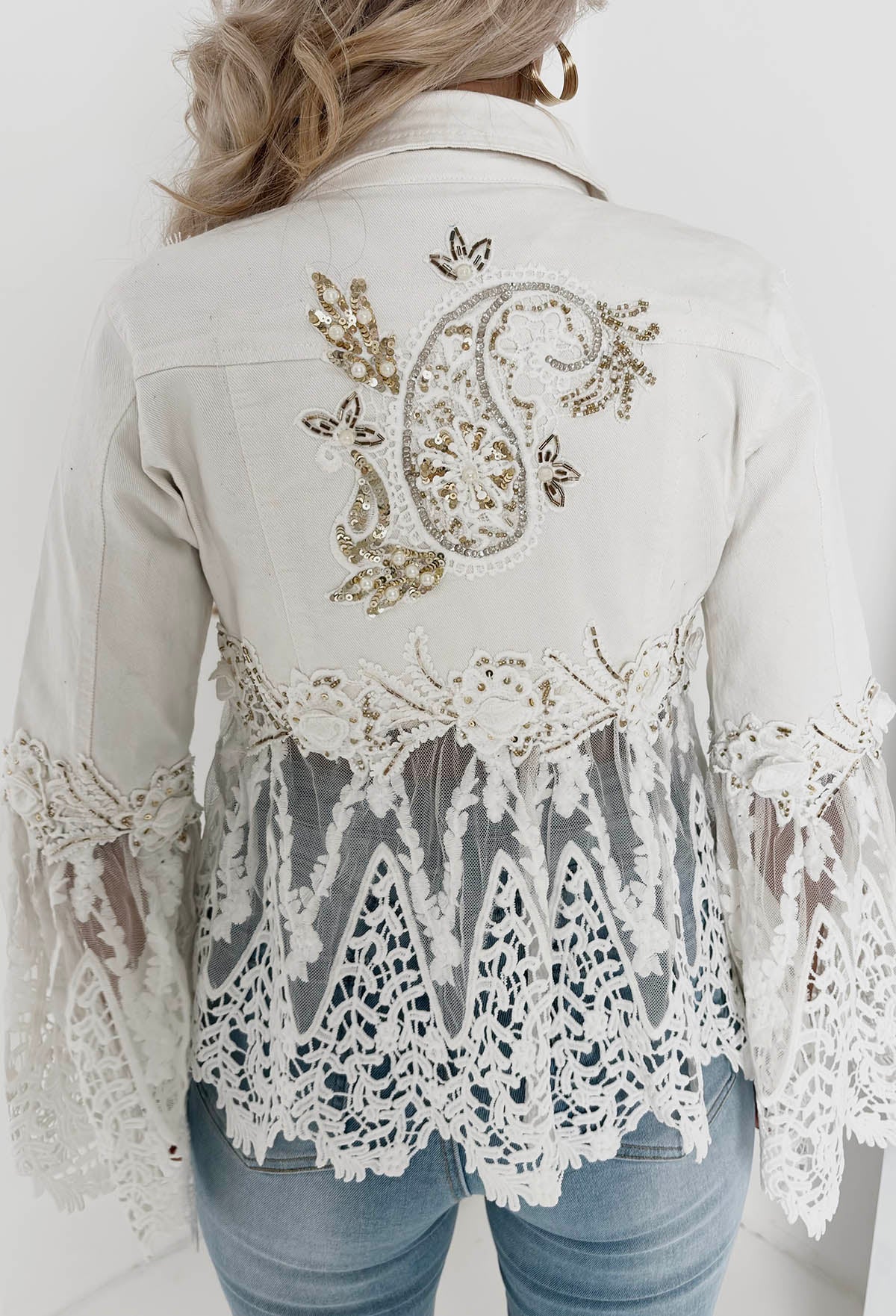 Boho Revival White Lace & Denim Jacket - Image 5