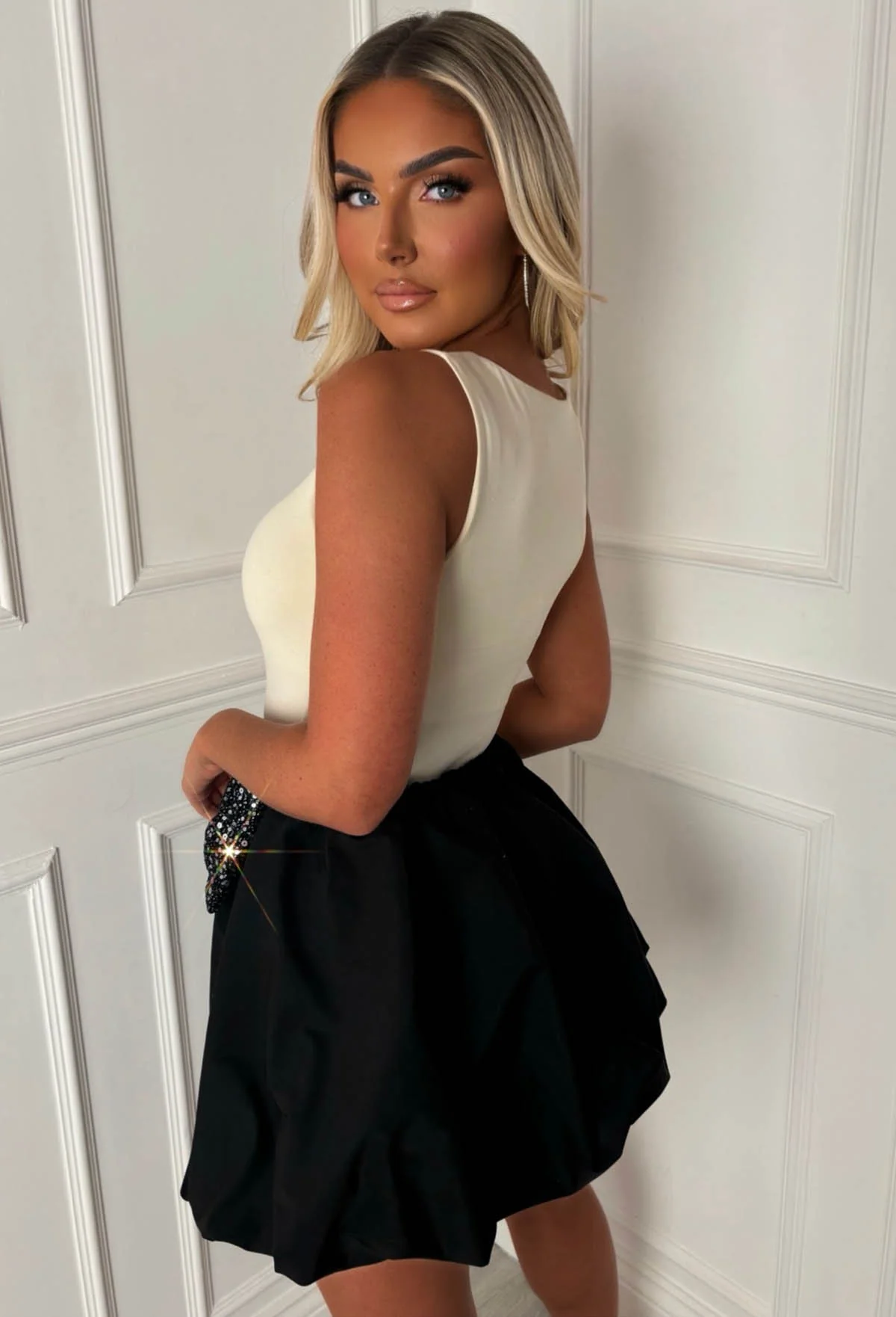 Bow Down Black Sequin Bow Puff Ball Skirt - Image 3