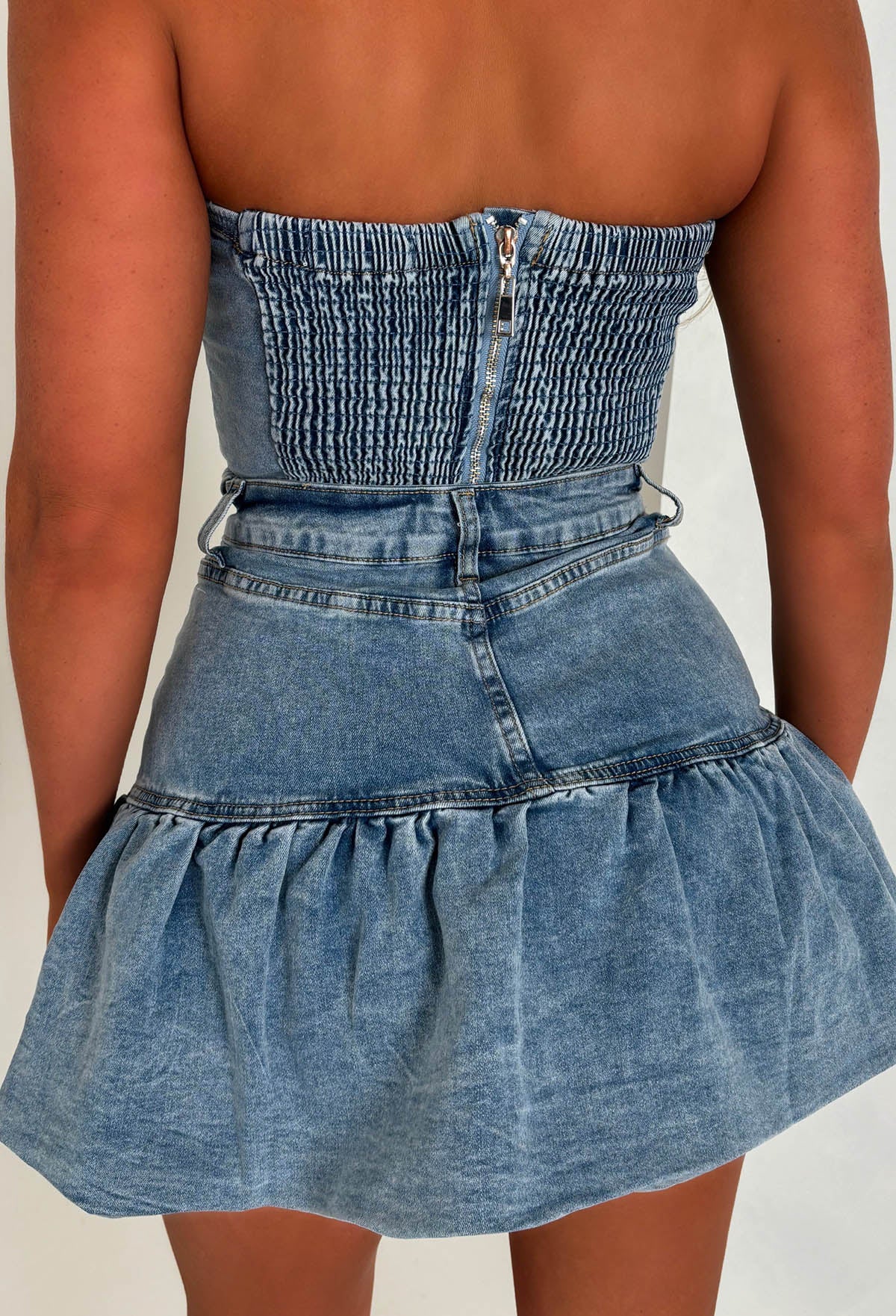 Bow Luxe Mid Wash Stretch Denim Bow Co-ord Set - Image 4