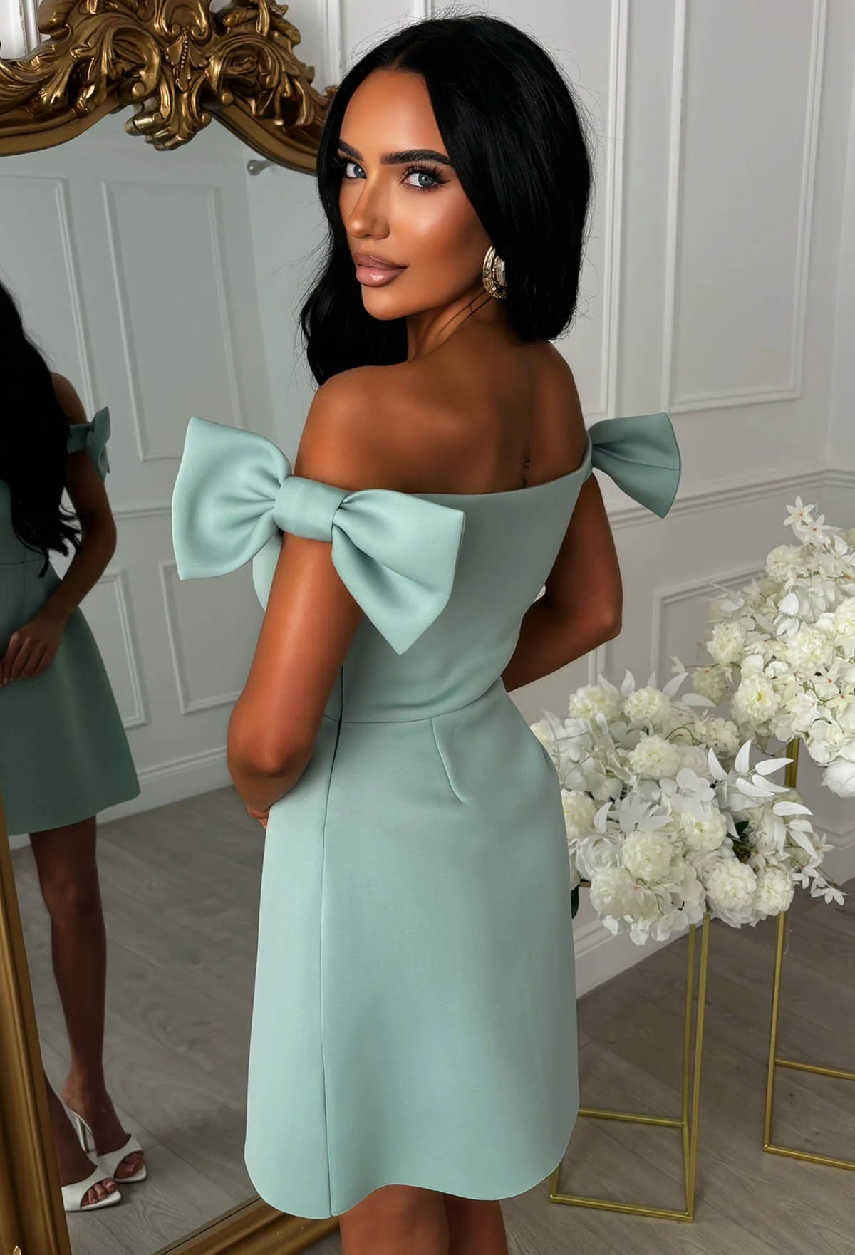 Bowed In Love Sage Bow Sleeve Mini Dress - Image 8