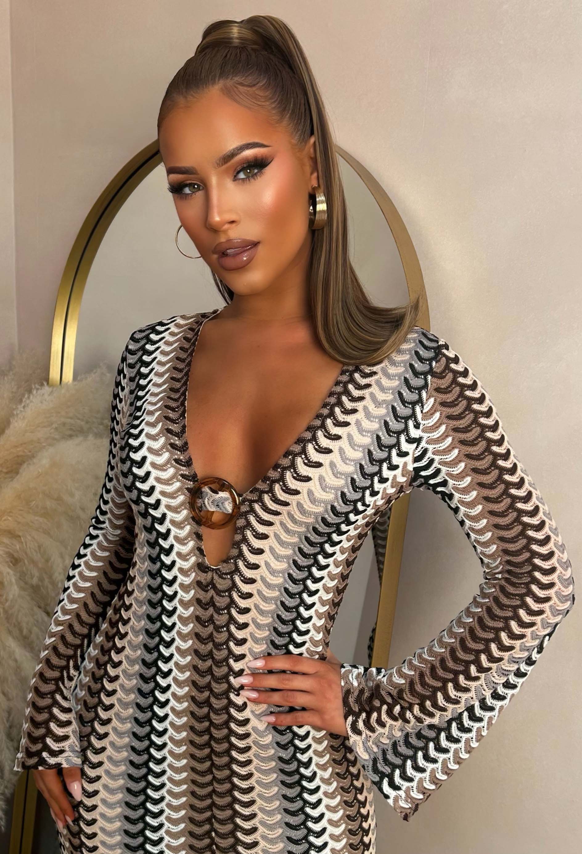 Bring On The Style Brown Zig Zag Maxi Dress - Image 4