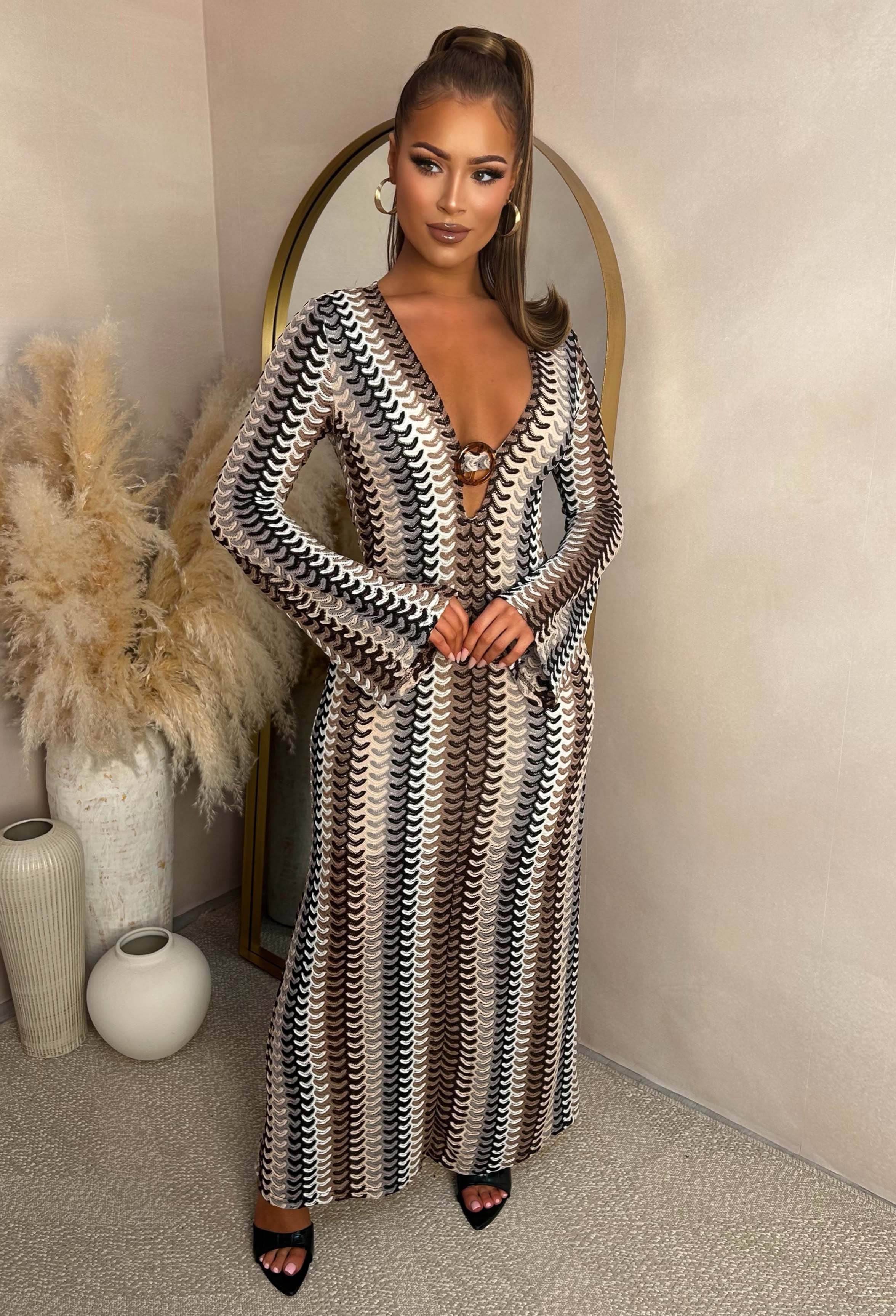 Bring On The Style Brown Zig Zag Maxi Dress - Image 5