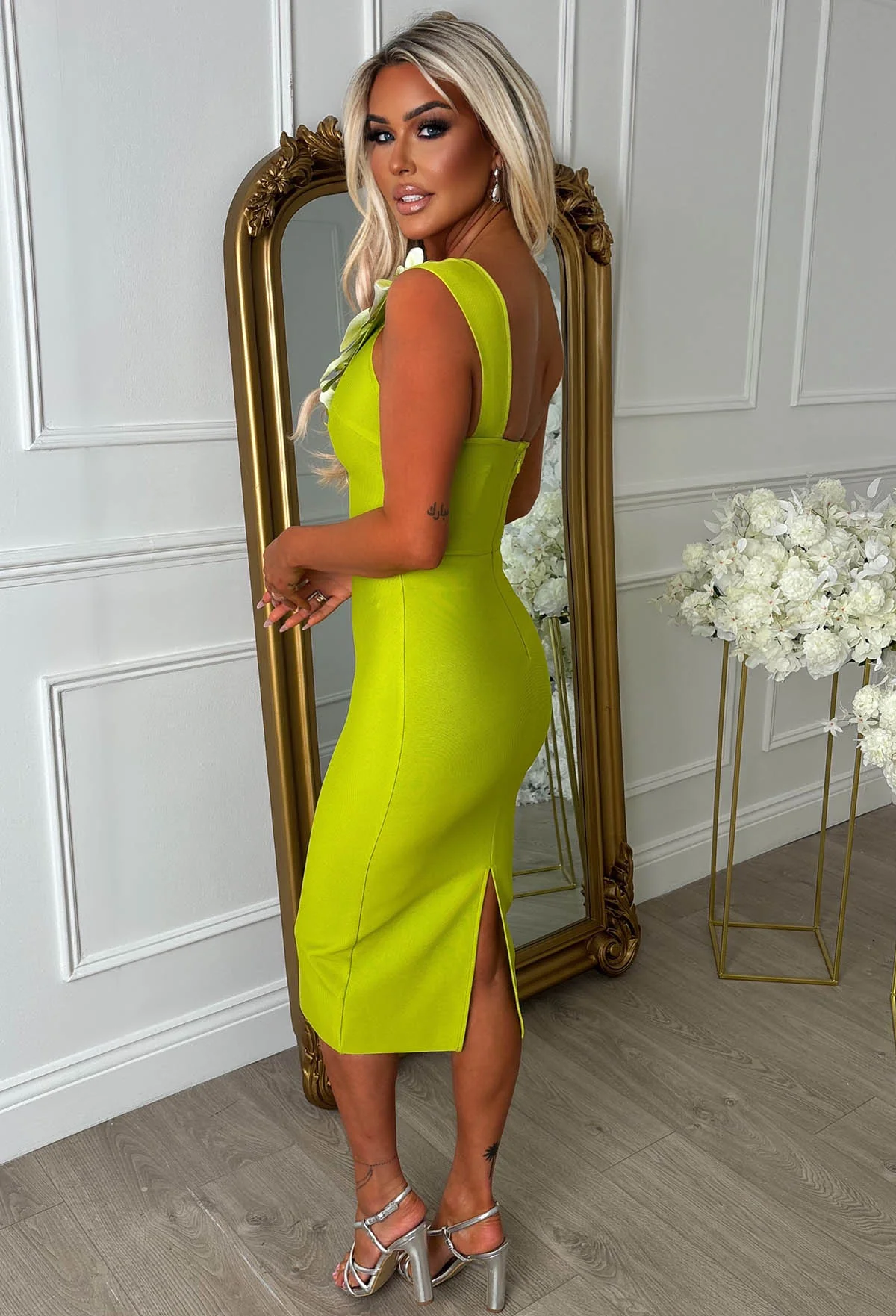 Cali Sunset Lime Orchid One Shoulder Plunge Dress - Image 4