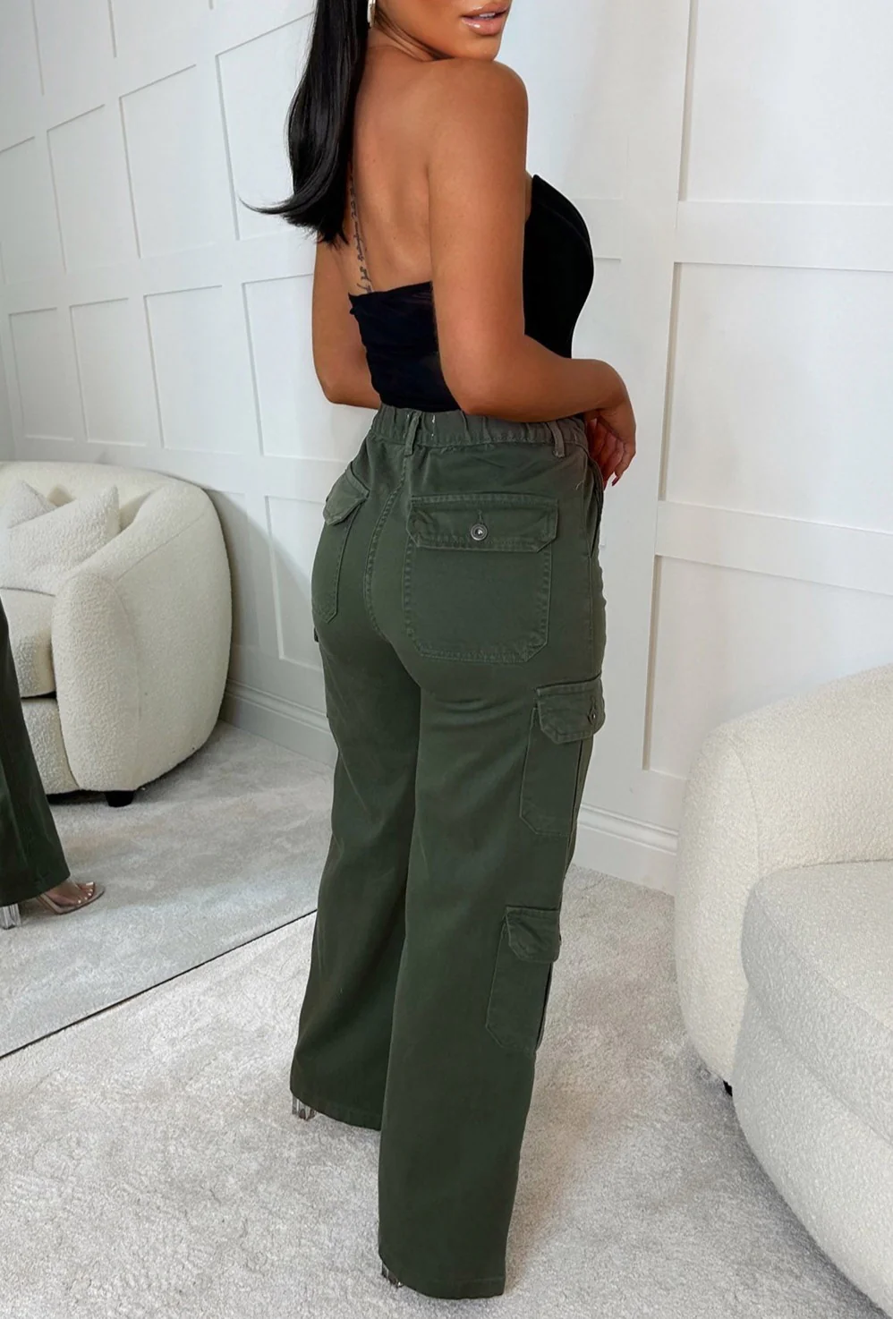 Cargo Revolution Khaki Cargo Wide Leg Stretch Trousers - Image 2