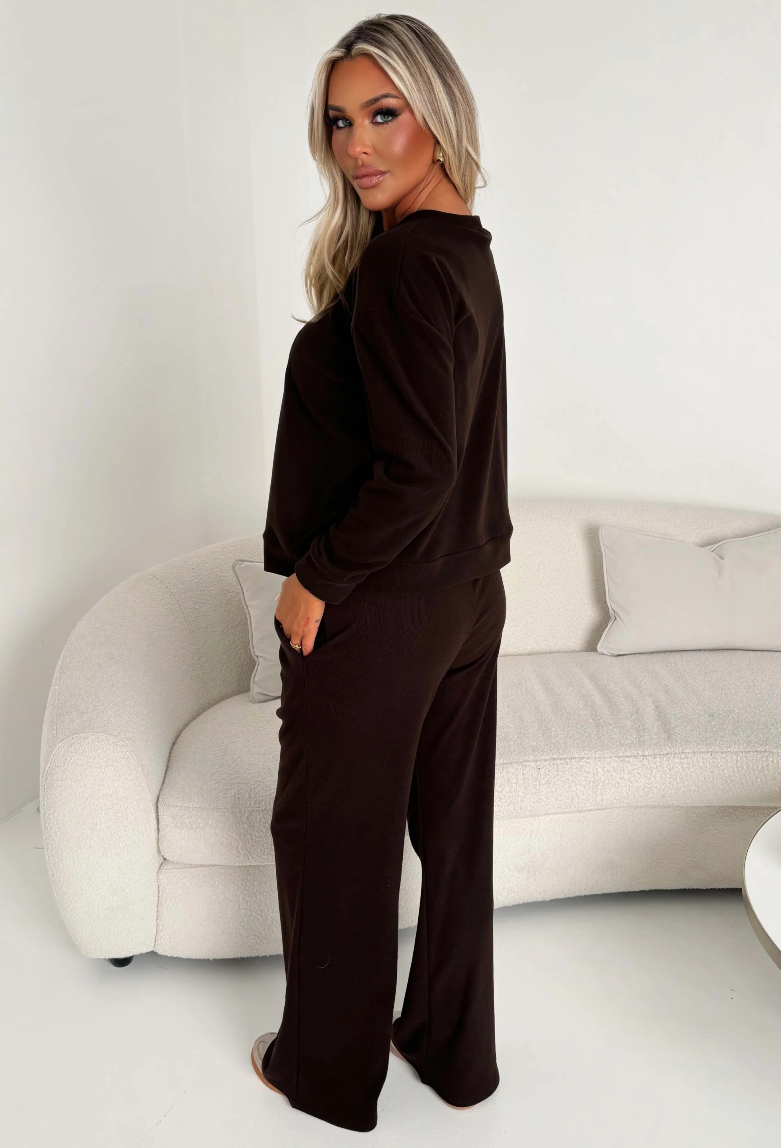 Casual Chic Brown Sweatshirt & Casual Romance Brown Trousers Loungewear Set - Image 2