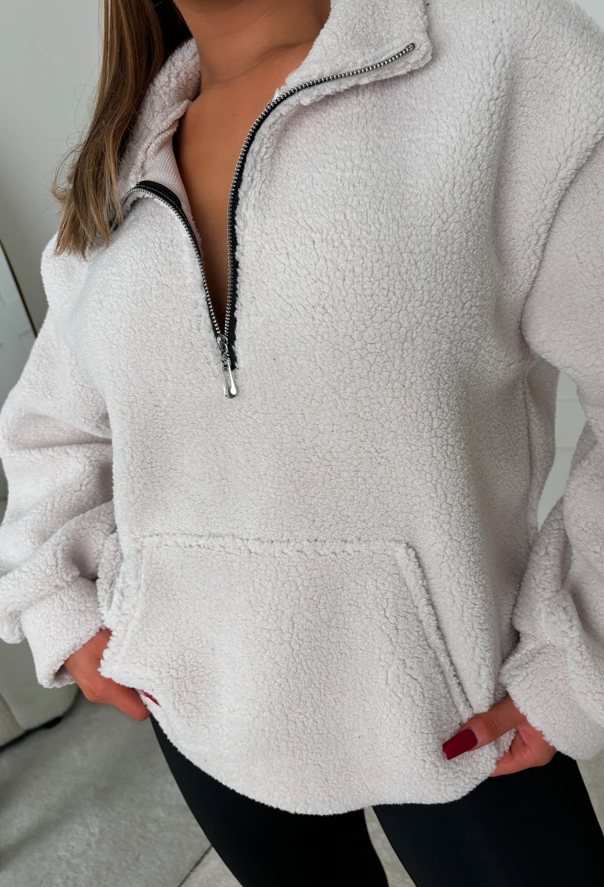 Casual Luxe Cream Half Zip Up Borg Fleece Jumper - Image 4