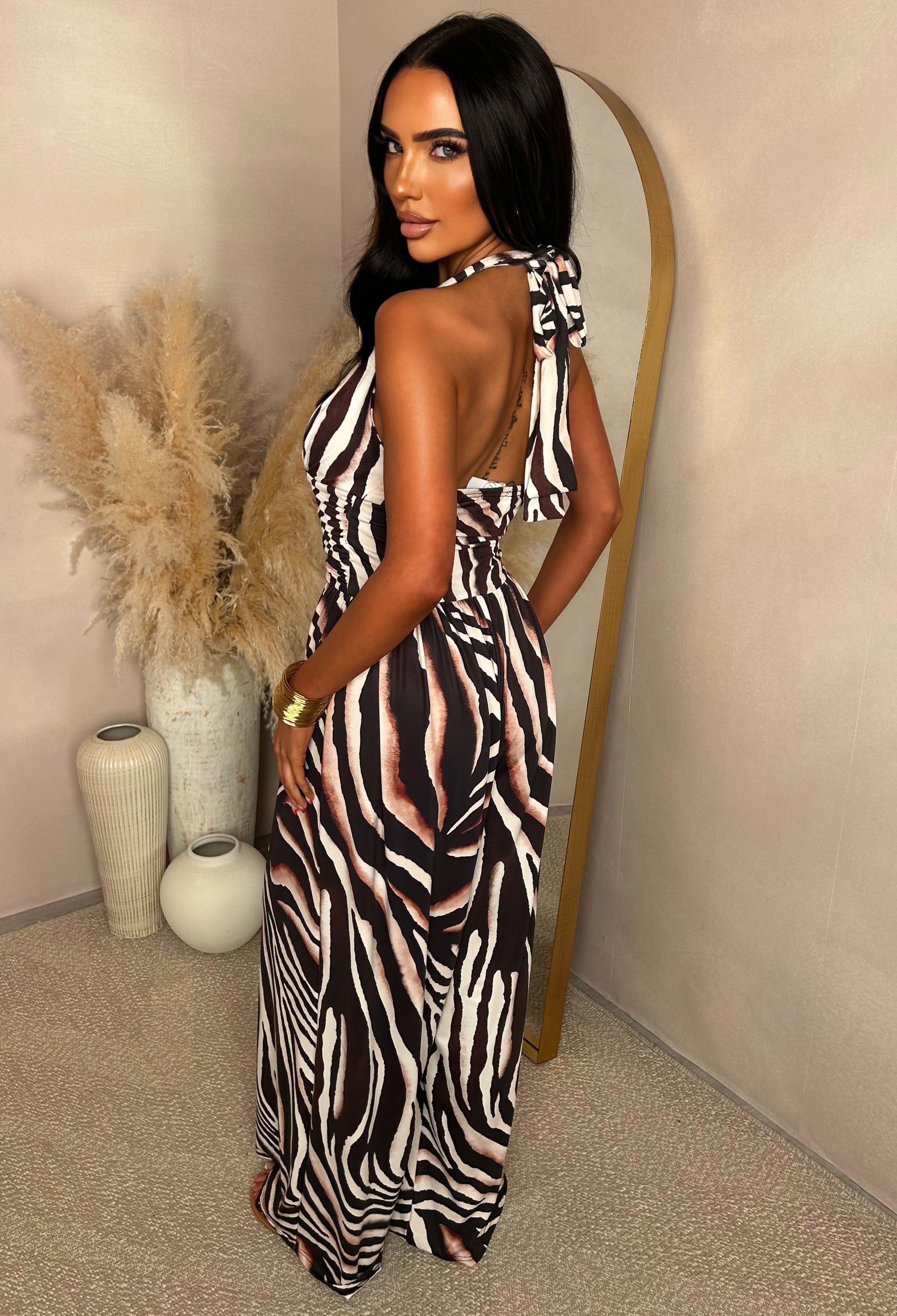 Catwalk Energy Brown Animal Print Halter Jumpsuit - Image 5