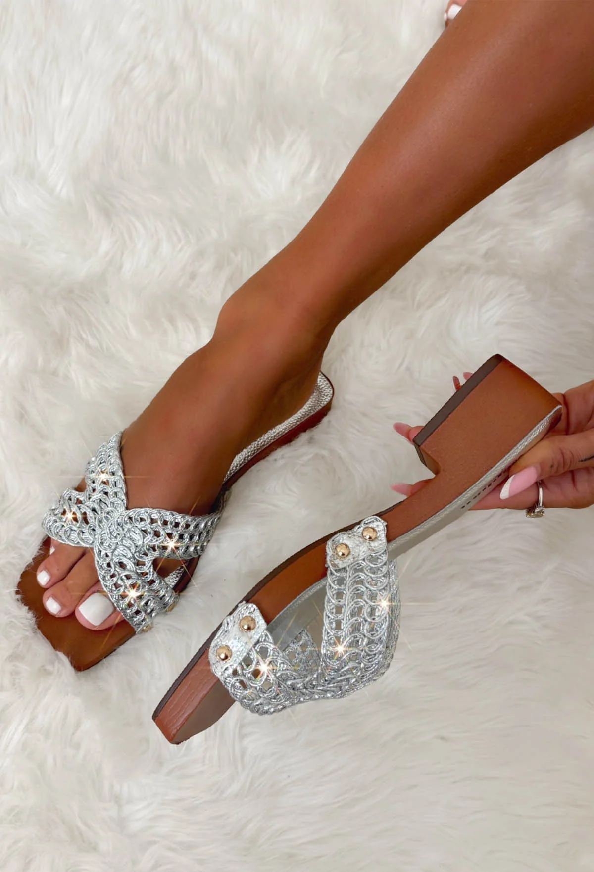 Chain To Love Silver Low Heel Mules - Image 4