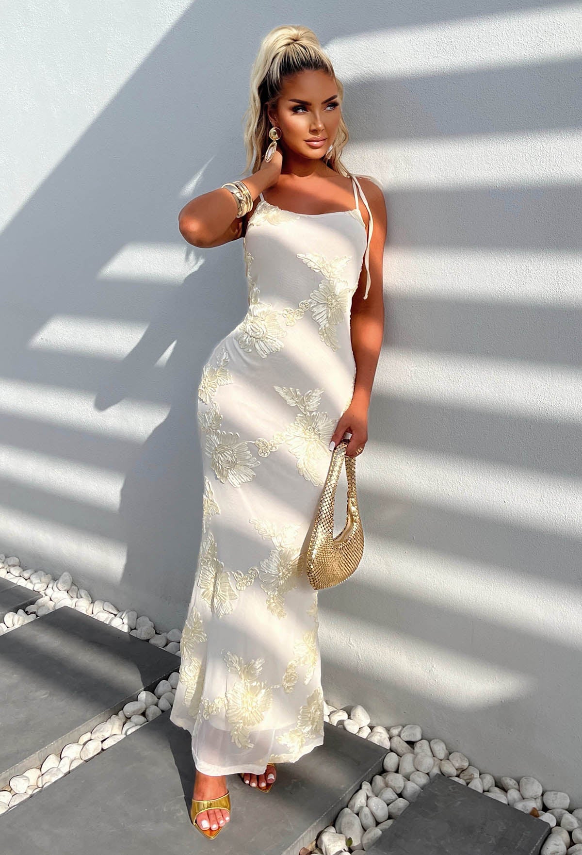 Champagne & Sunsets Cream Ribbon Flower Maxi Dress - Image 4