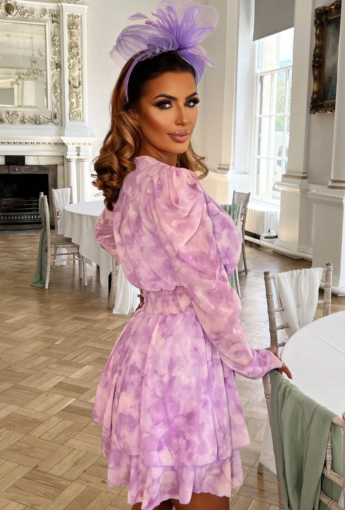 Chase Sunsets Lilac Puff Sleeve Belted Mini Dress - Image 2