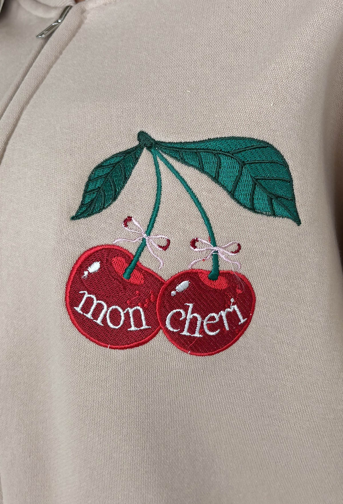 Cherie Beige Cherry Embroidered Loungewear Set - Image 3