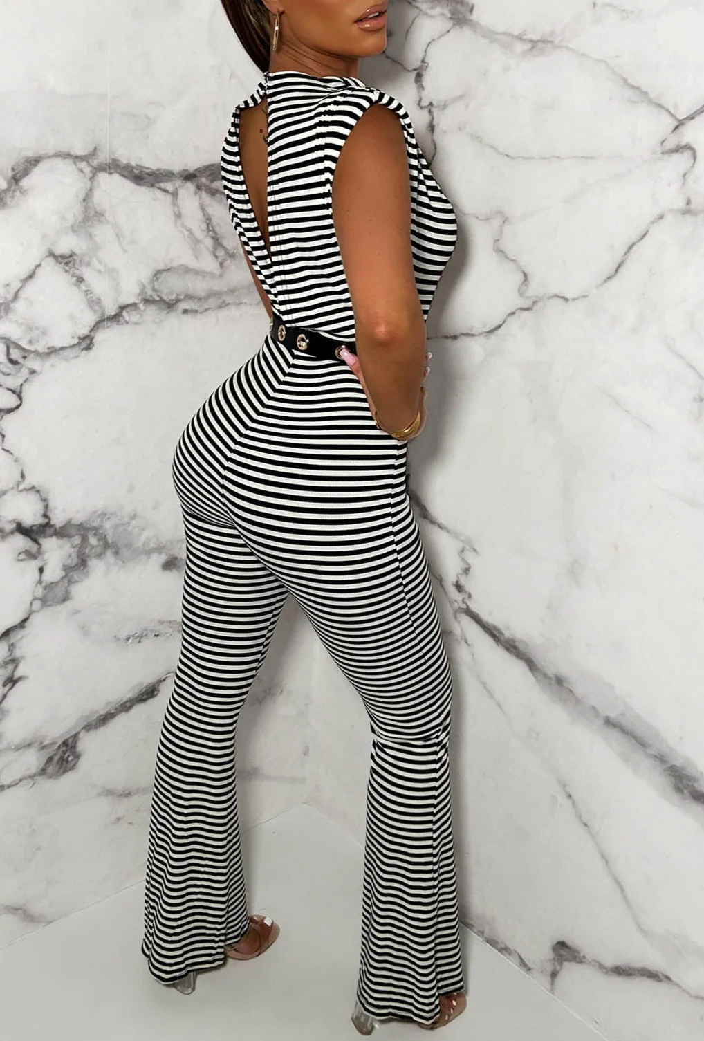 Chic Chick Black Stripe Slash Neck Jumpsuit - Image 2