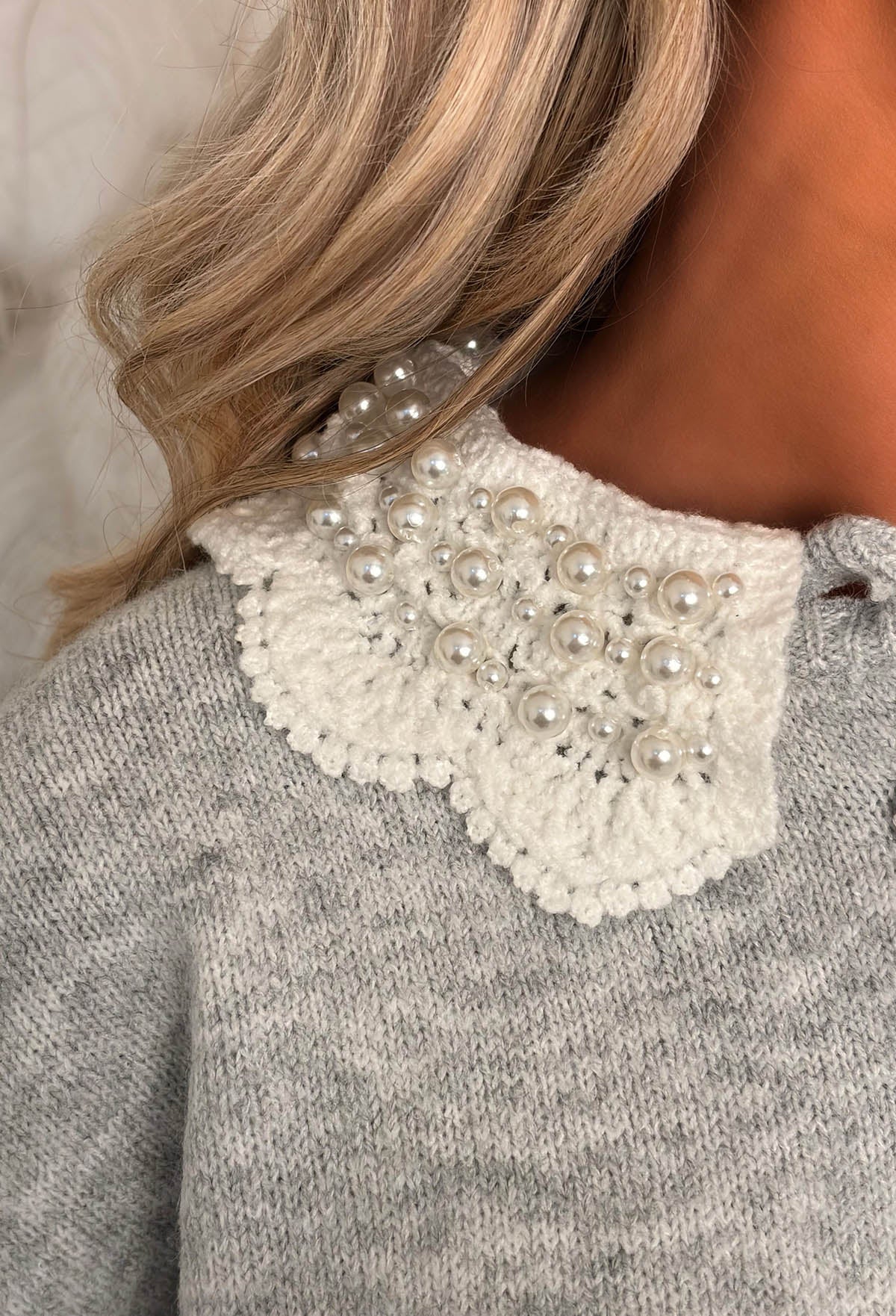 Chic & Cosy Grey Button Up Lace Collar Jumper - Image 2