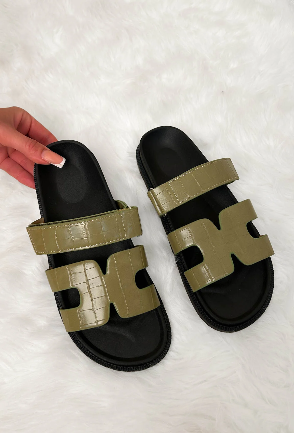 Chic In Summer Khaki Faux Leather Sandals - Image 3