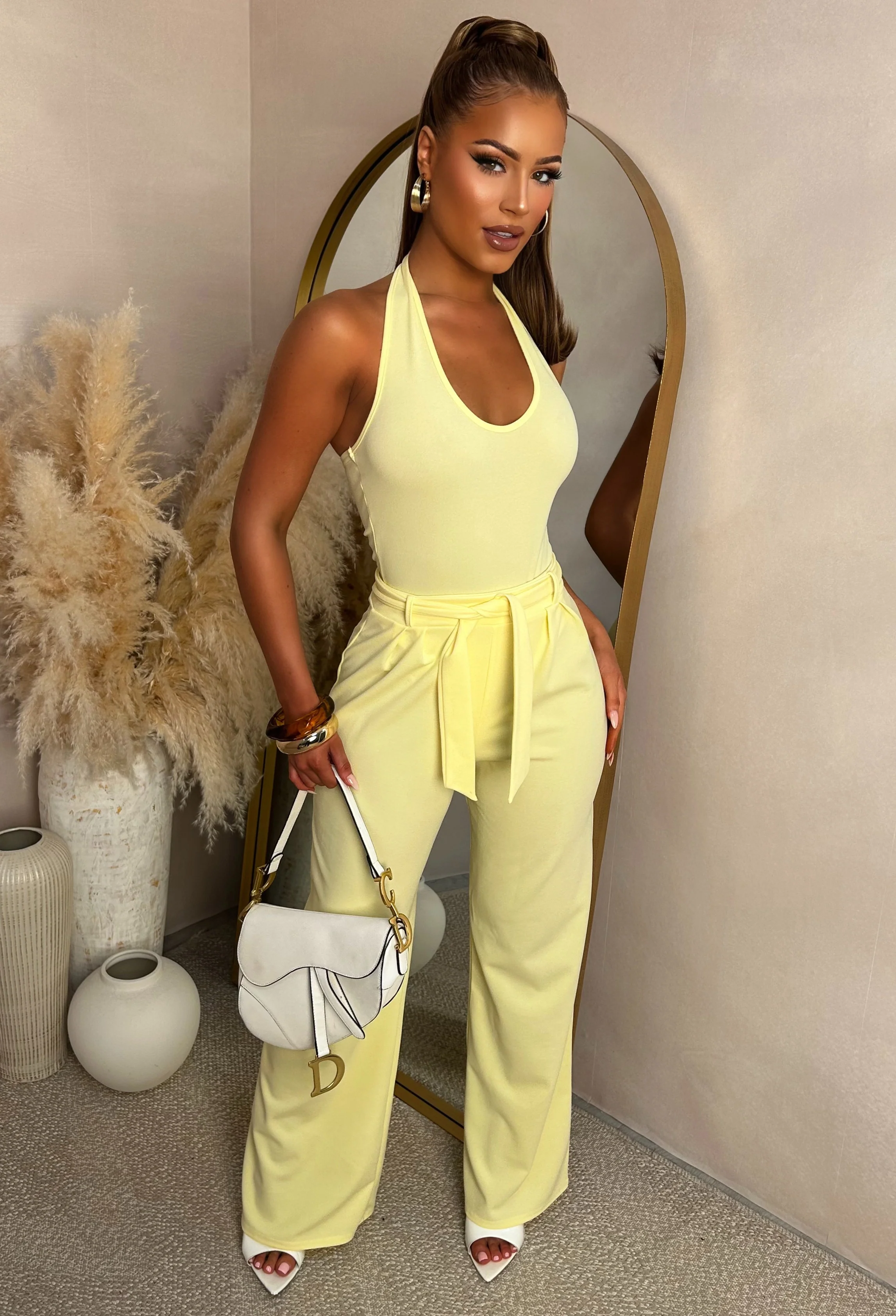 Chic On The Daily Lemon Halterneck Bodysuit & Trouser Co-ord Set - Image 2