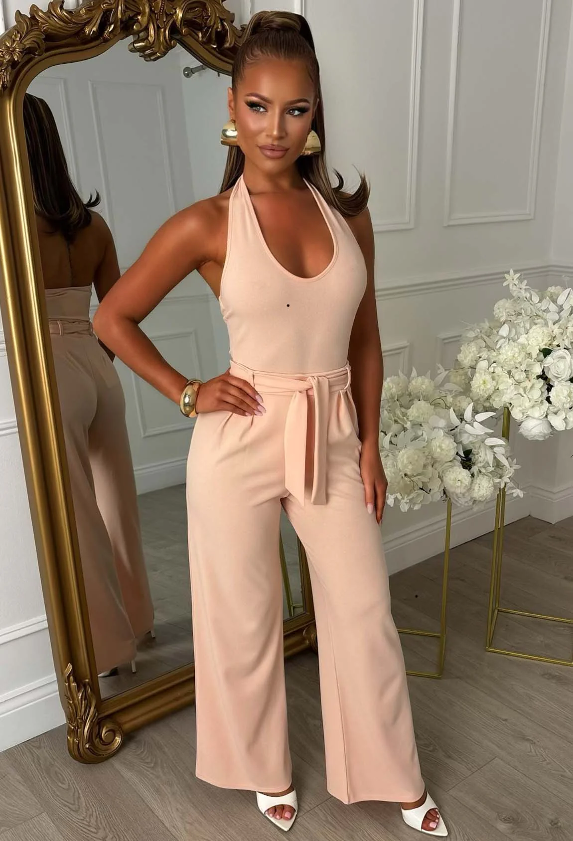 Chic On The Daily Light Pink Halterneck Bodysuit & Trouser Co-ord Set - Image 2