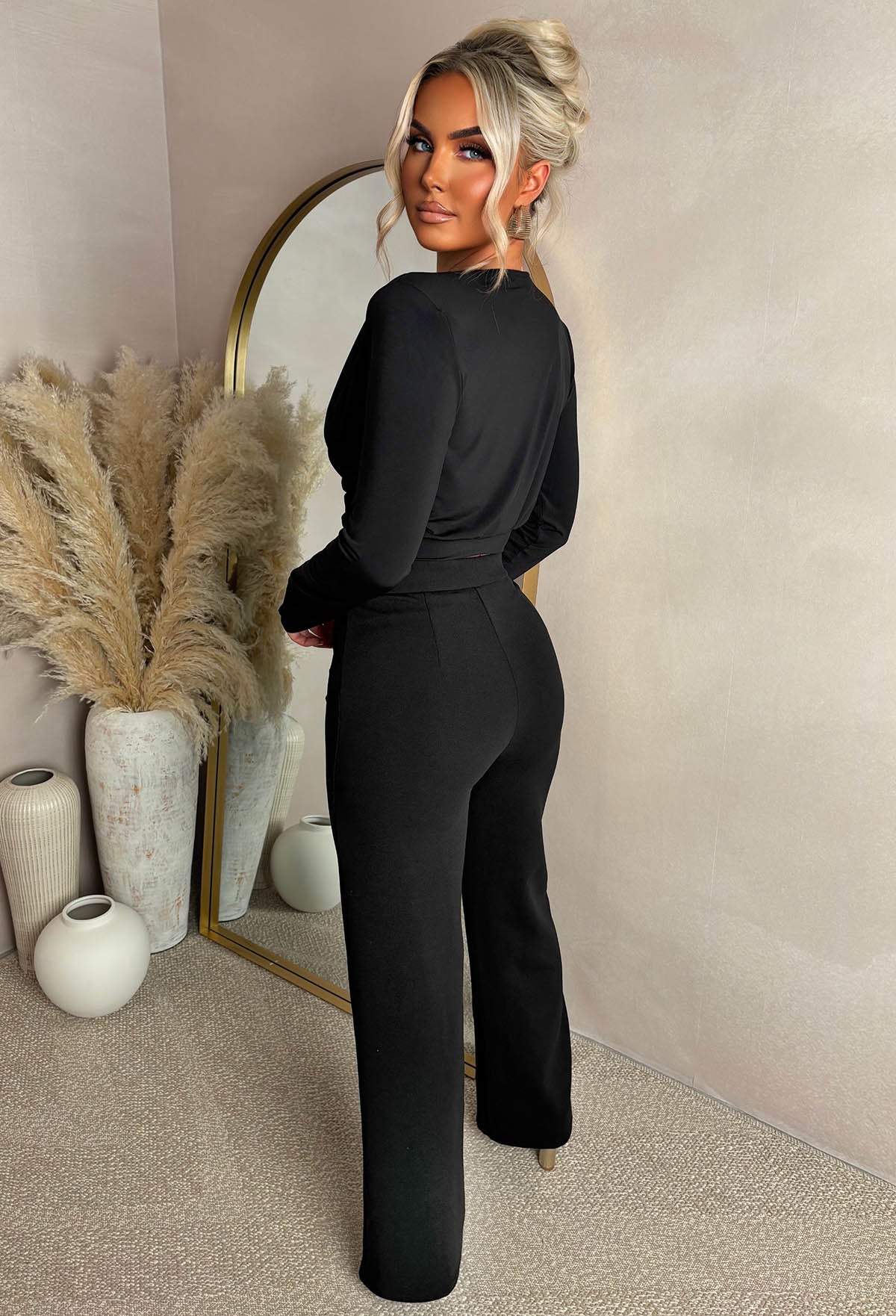 Chic & Sleek Black Leg Seam & Split Stretch Trousers - Image 2