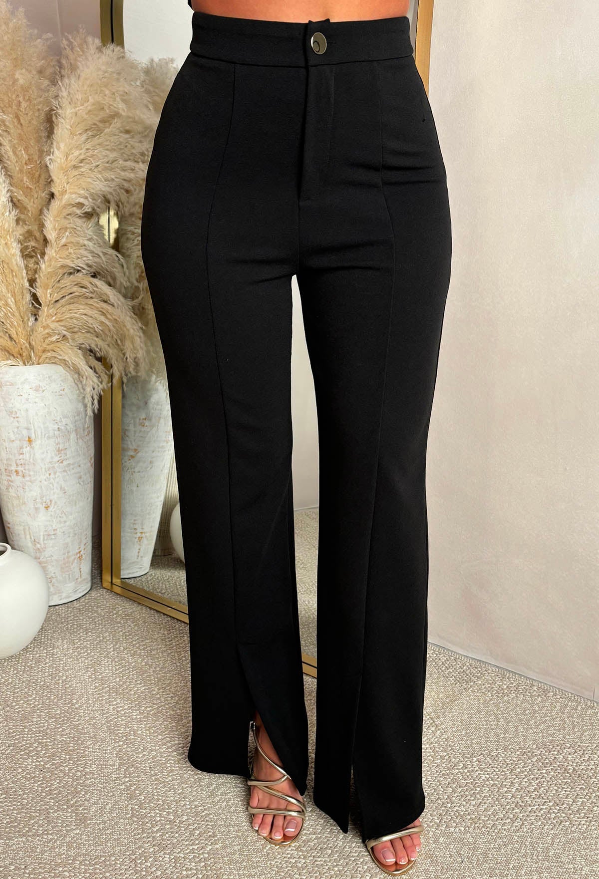 Chic & Sleek Black Leg Seam & Split Stretch Trousers - Image 4
