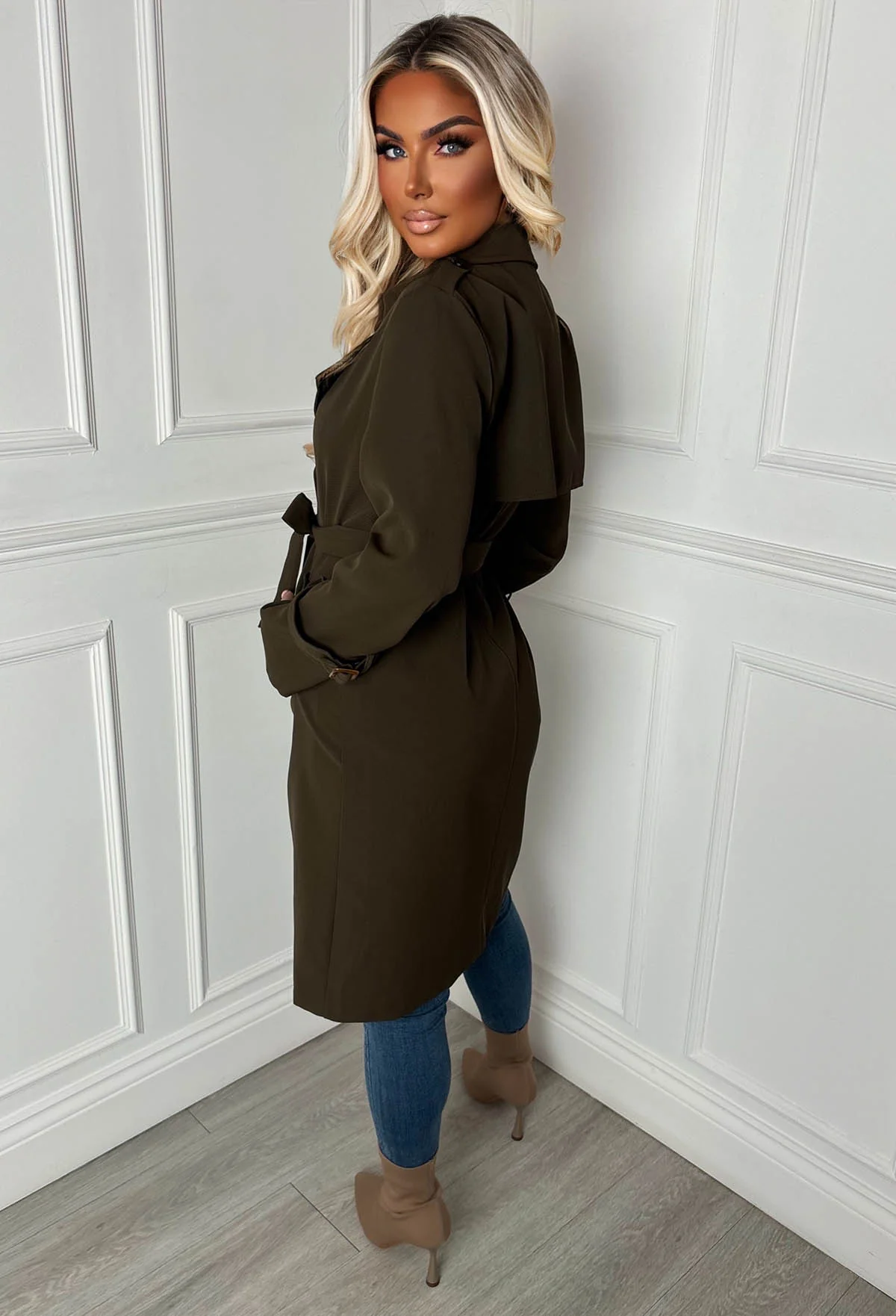 Chic Society Khaki Belted Trench Coat - Image 2