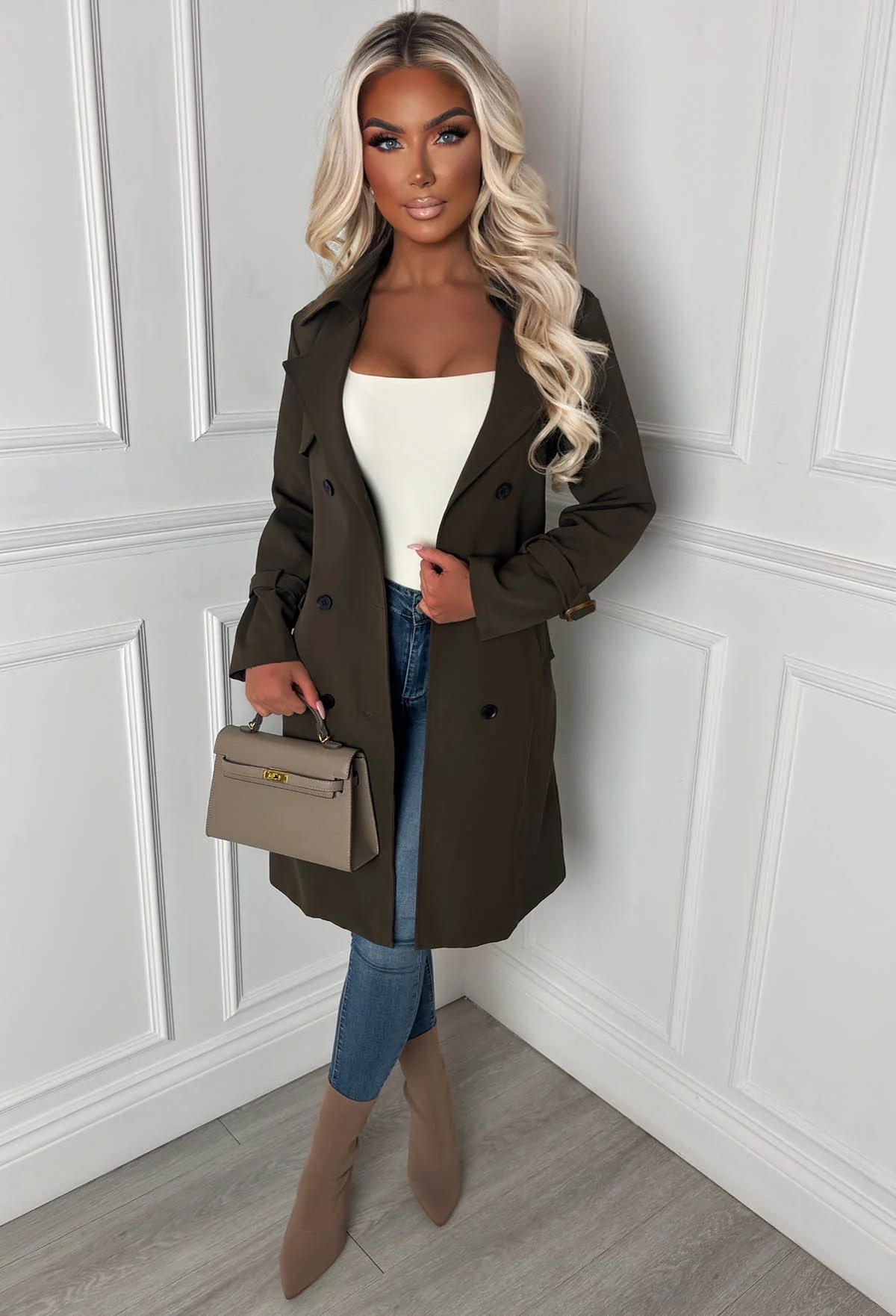 Chic Society Khaki Belted Trench Coat - Image 4