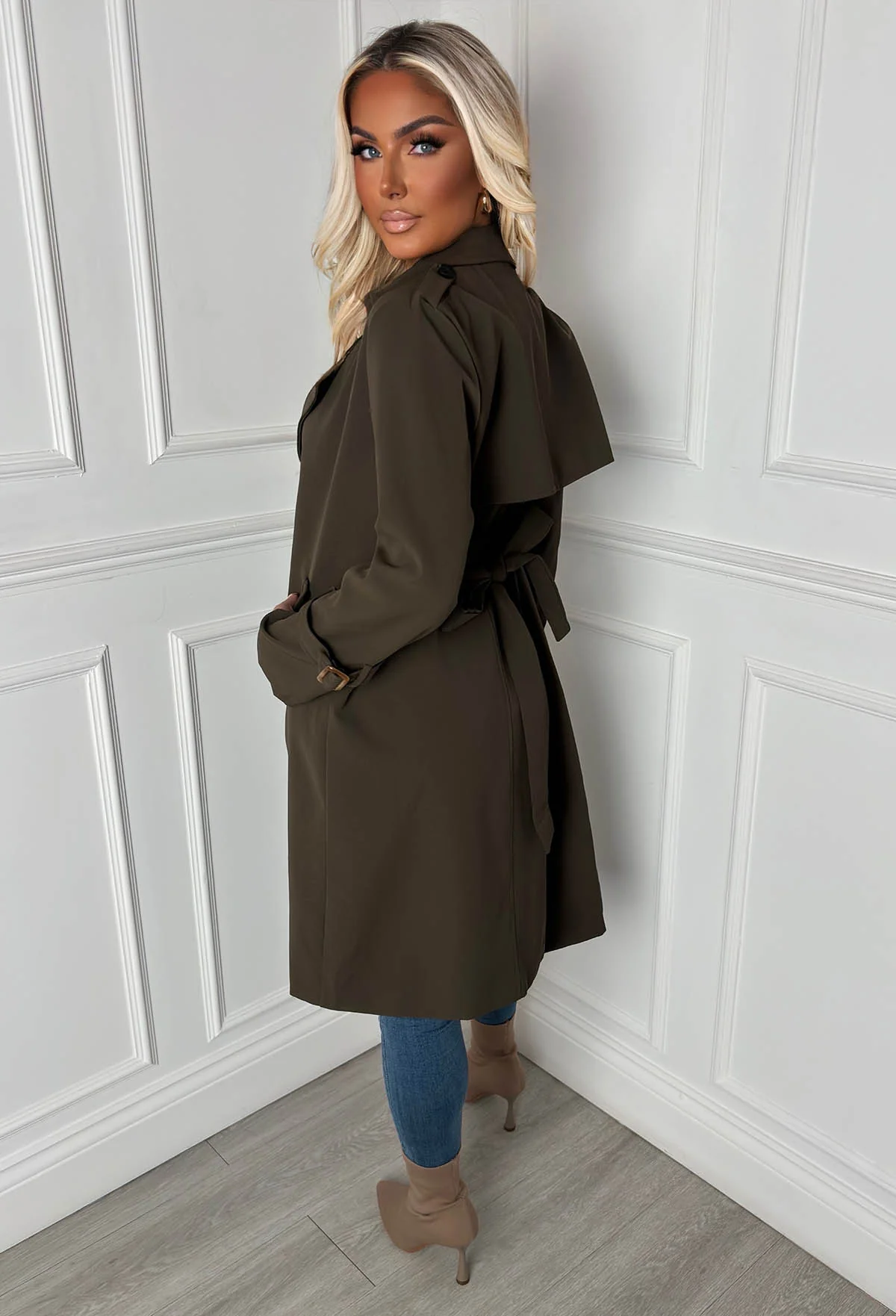 Chic Society Khaki Belted Trench Coat - Image 5