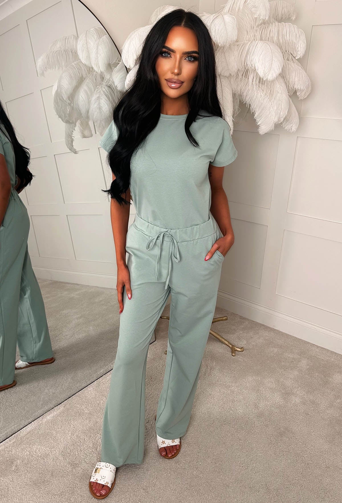 Chilled Icon Green Top & Straight Leg Jogger Loungewear Set - Image 2