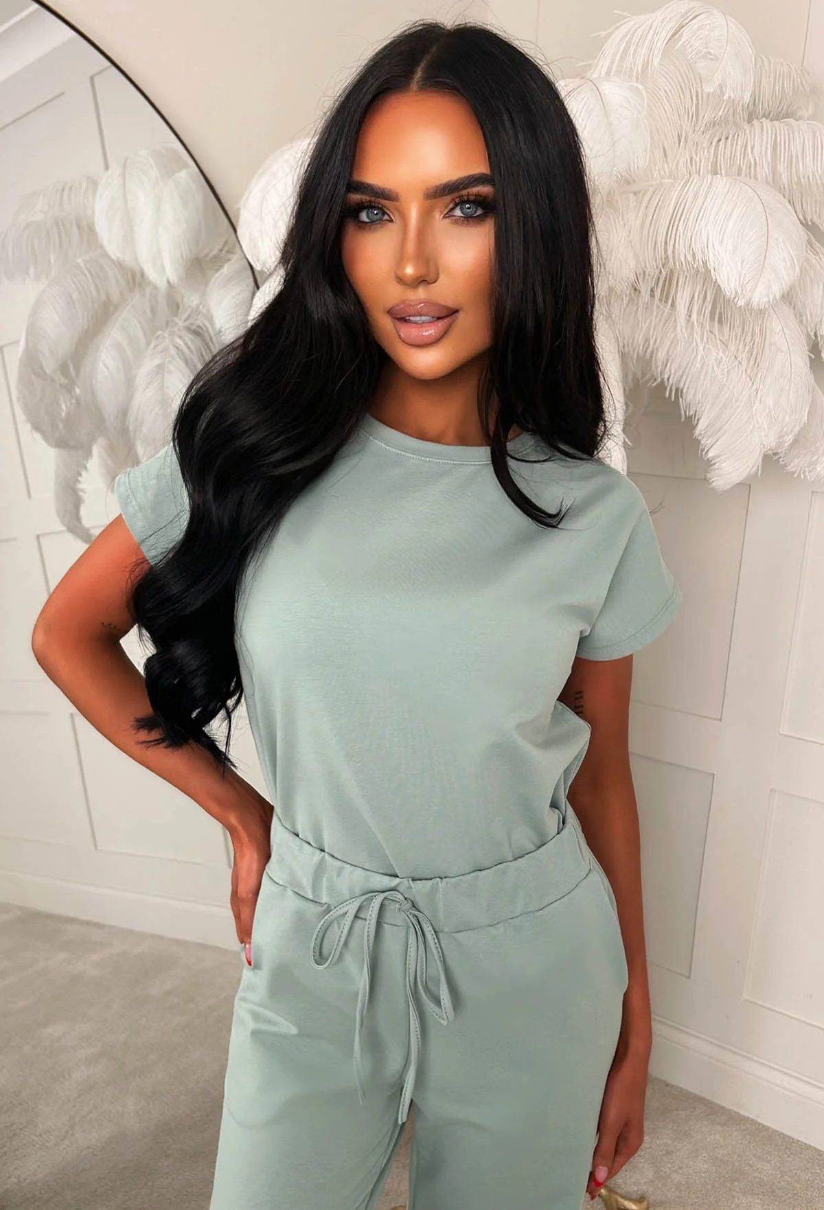 Chilled Icon Green Top & Straight Leg Jogger Loungewear Set - Image 3