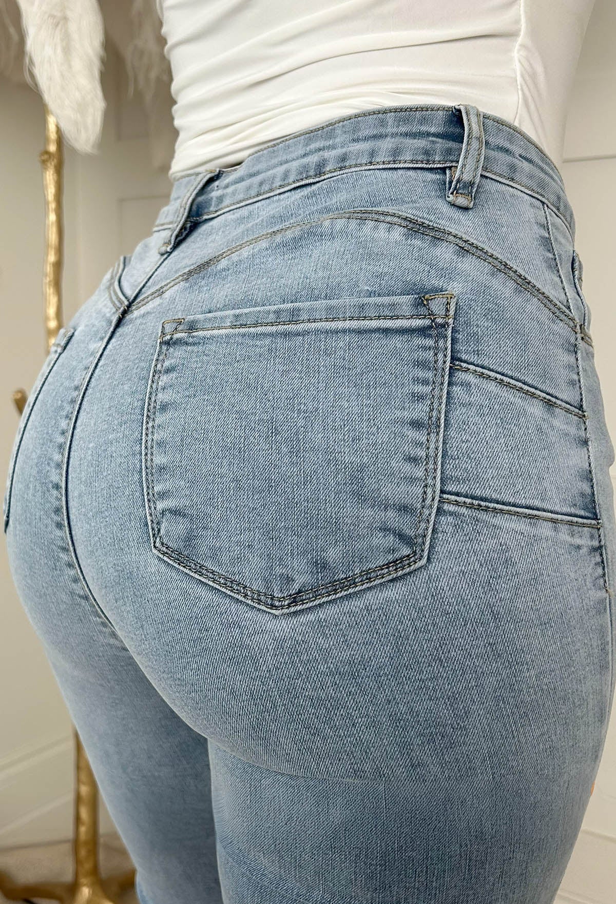Christiane Ripped Light Wash Stretch Push Up Flared Jeans - Image 2