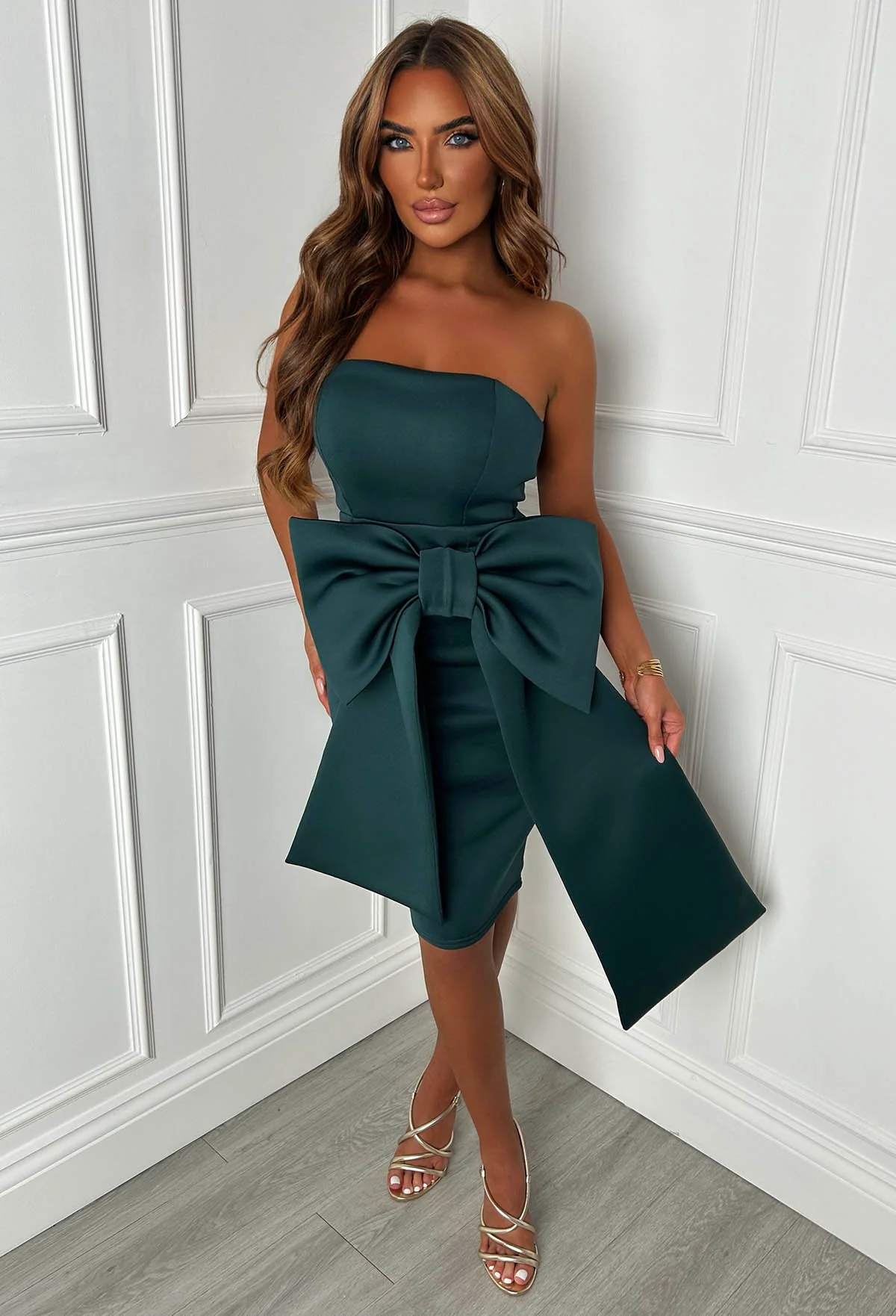 Classy Dream Green Bandeau Bow Skirt Midi Dress - Image 3