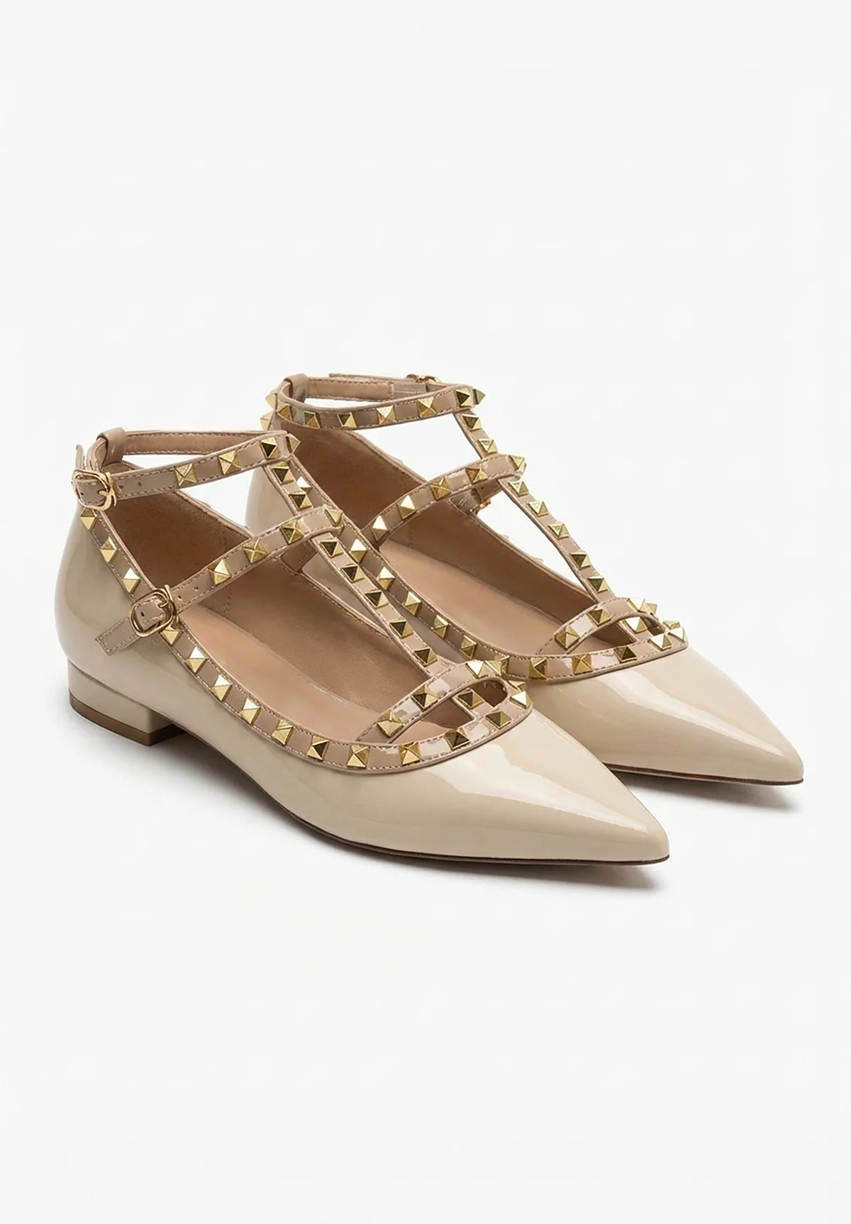 Classy Girl Cream Studded Flat Ballet Shoes - Image 2