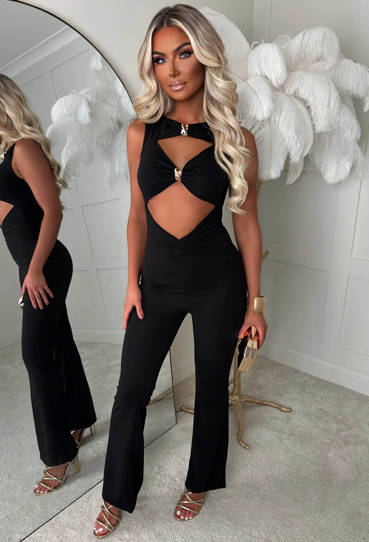 Clio Black Buckle Detail Cutout Jumpsuit - Image 4