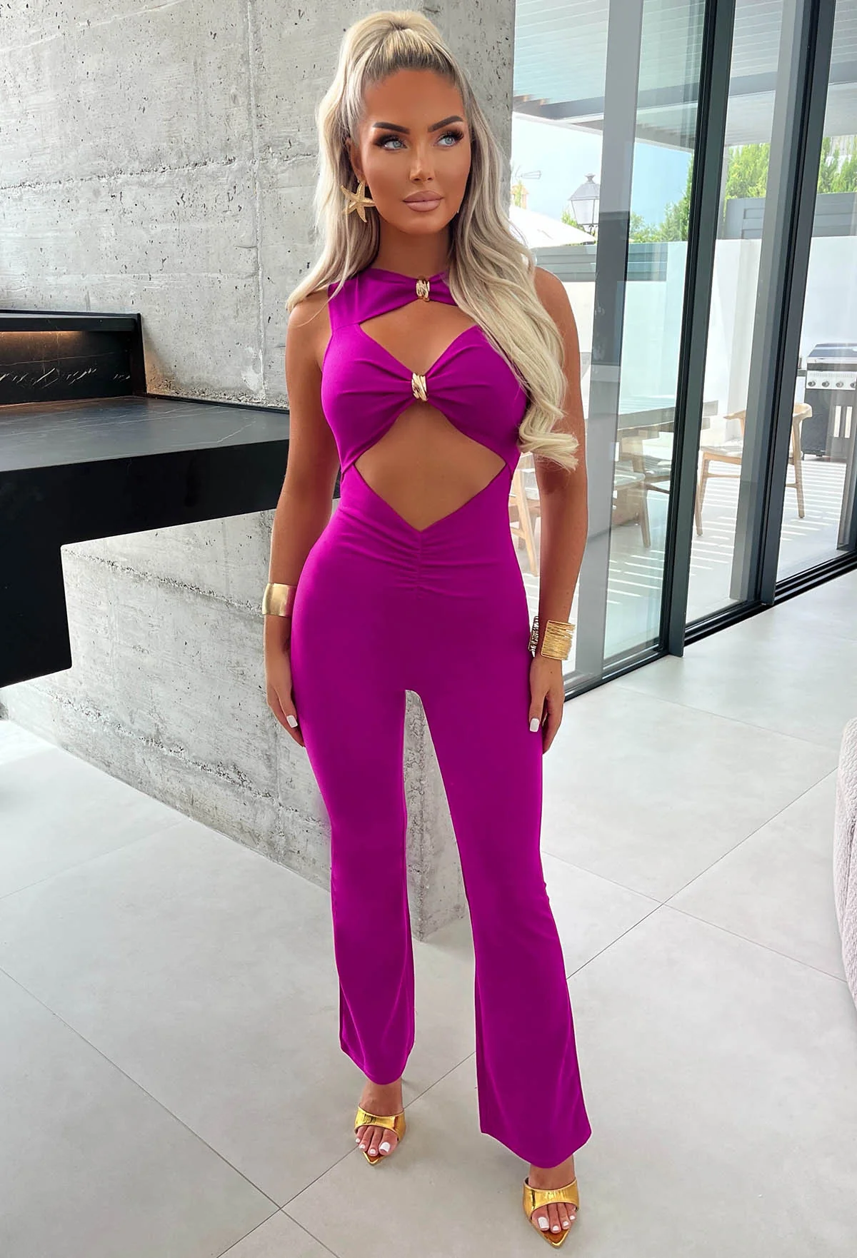 Clio Fuchsia Buckle Detail Cutout Jumpsuit - Image 3