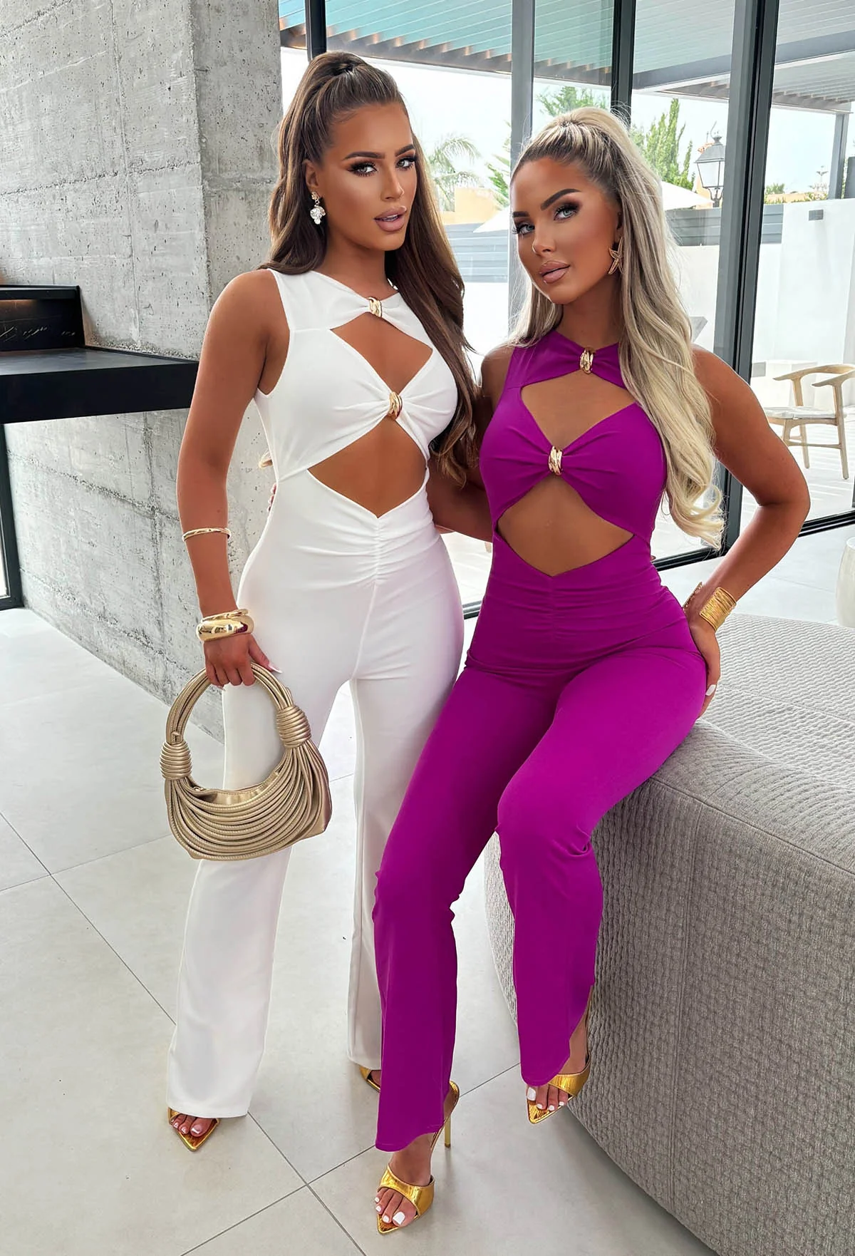 Clio Fuchsia Buckle Detail Cutout Jumpsuit - Image 4