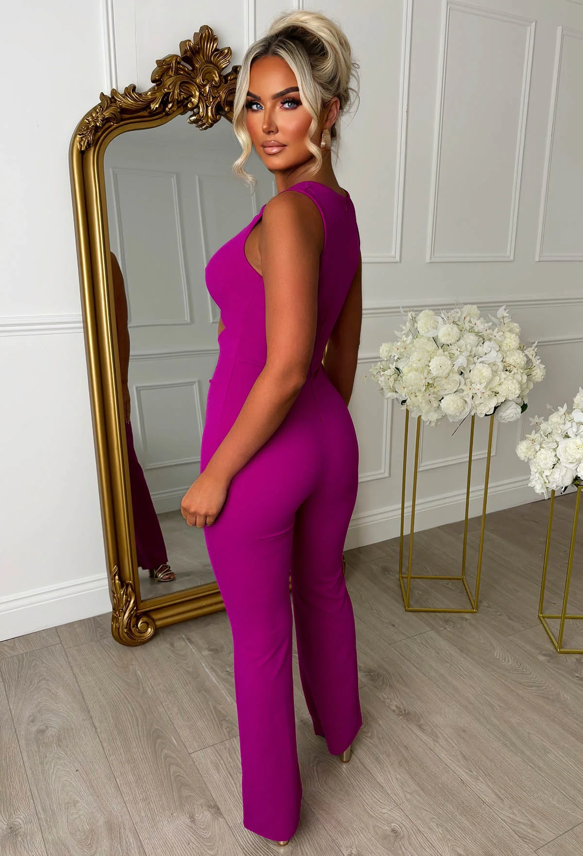 Clio Fuchsia Buckle Detail Cutout Jumpsuit - Image 7