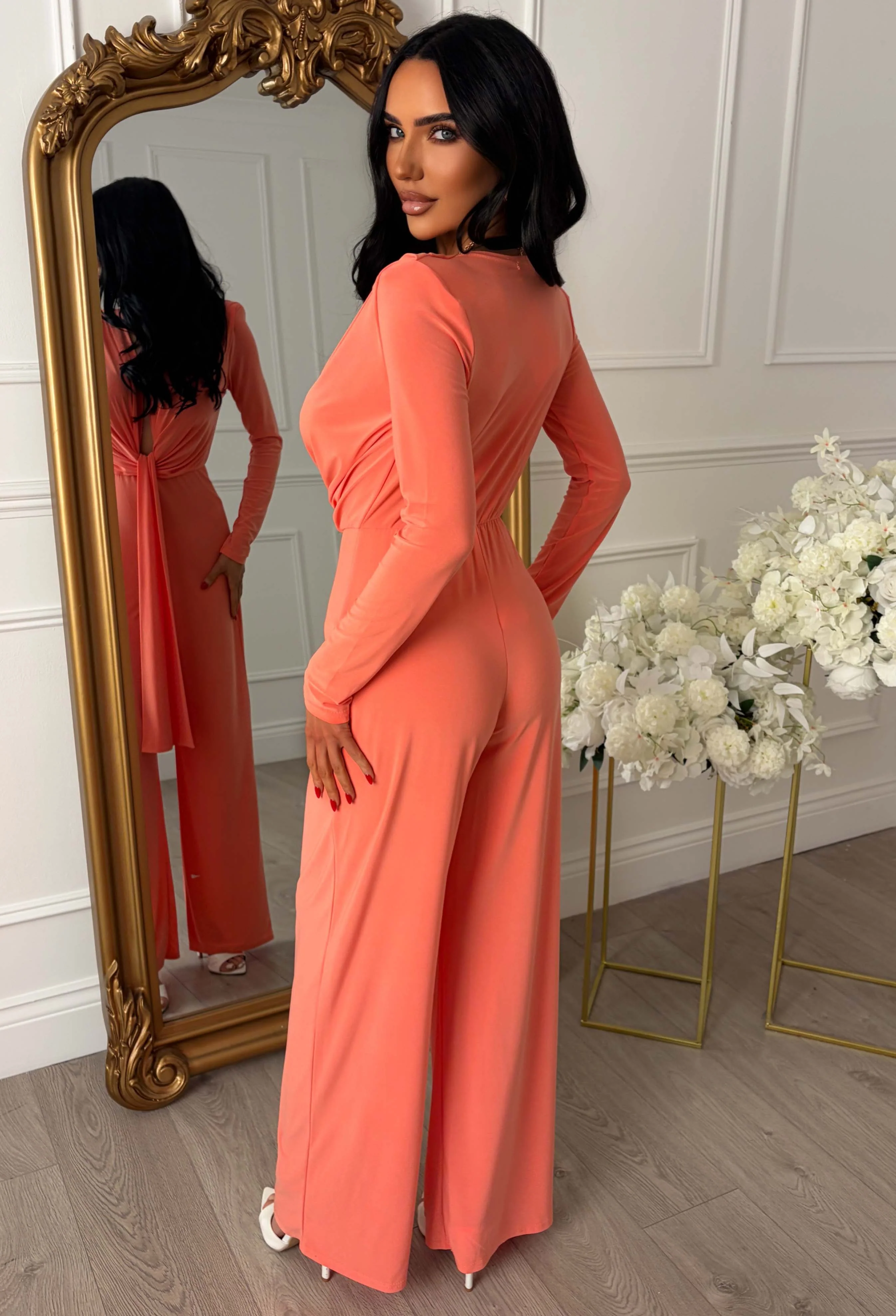 Cocktail Club Coral Stretch Sleeveless Plunge Jumpsuit - Image 3