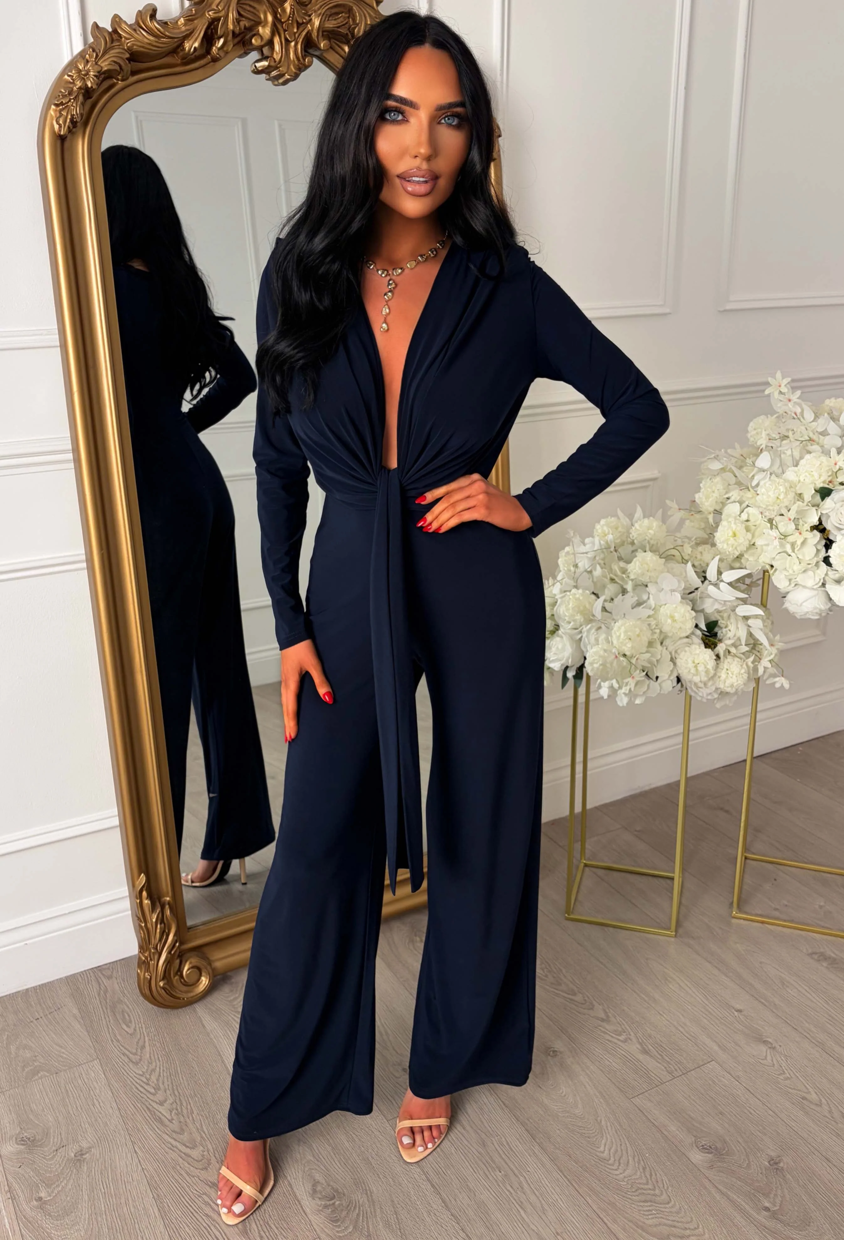 Cocktail Club Navy Stretch Sleeveless Plunge Jumpsuit - Image 2