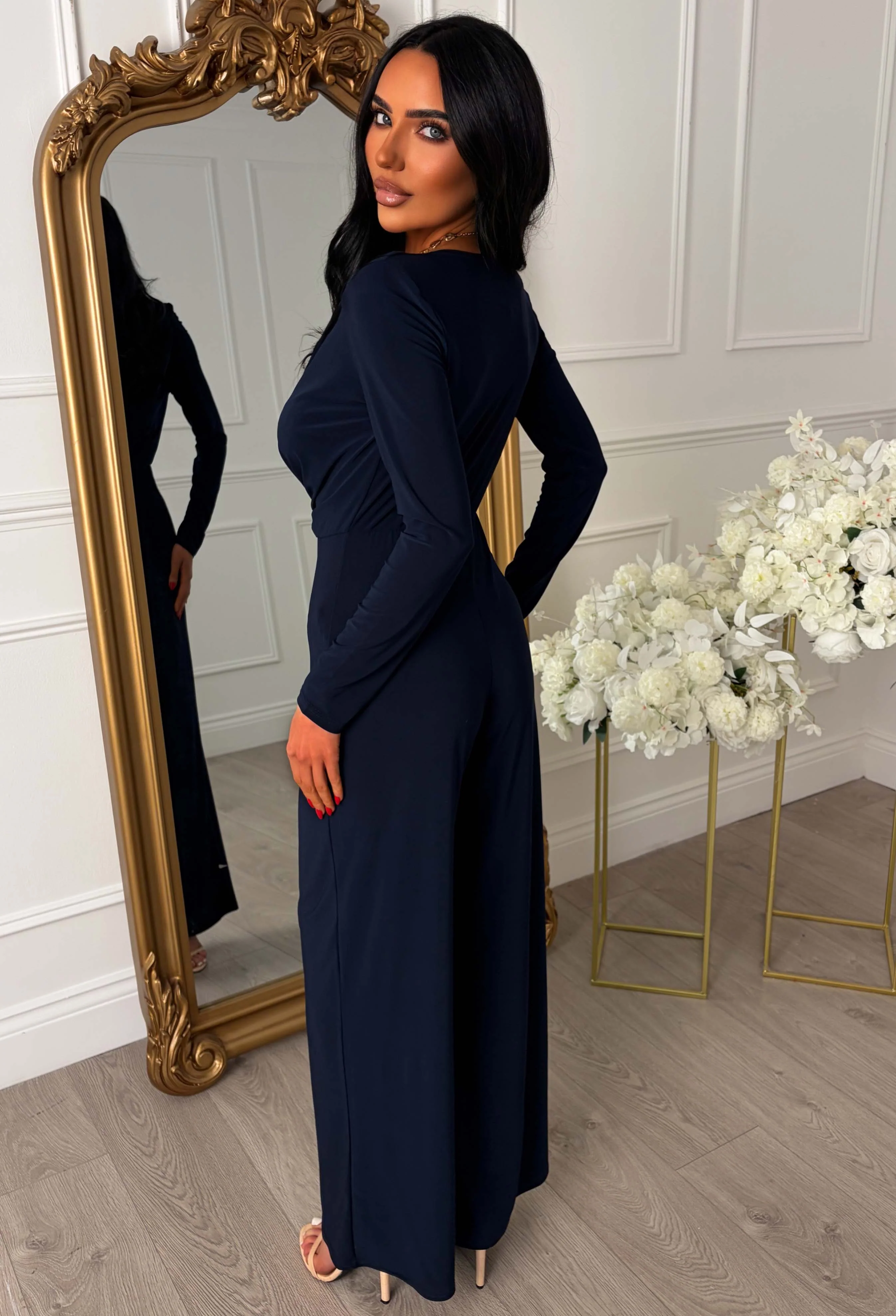 Cocktail Club Navy Stretch Sleeveless Plunge Jumpsuit - Image 3