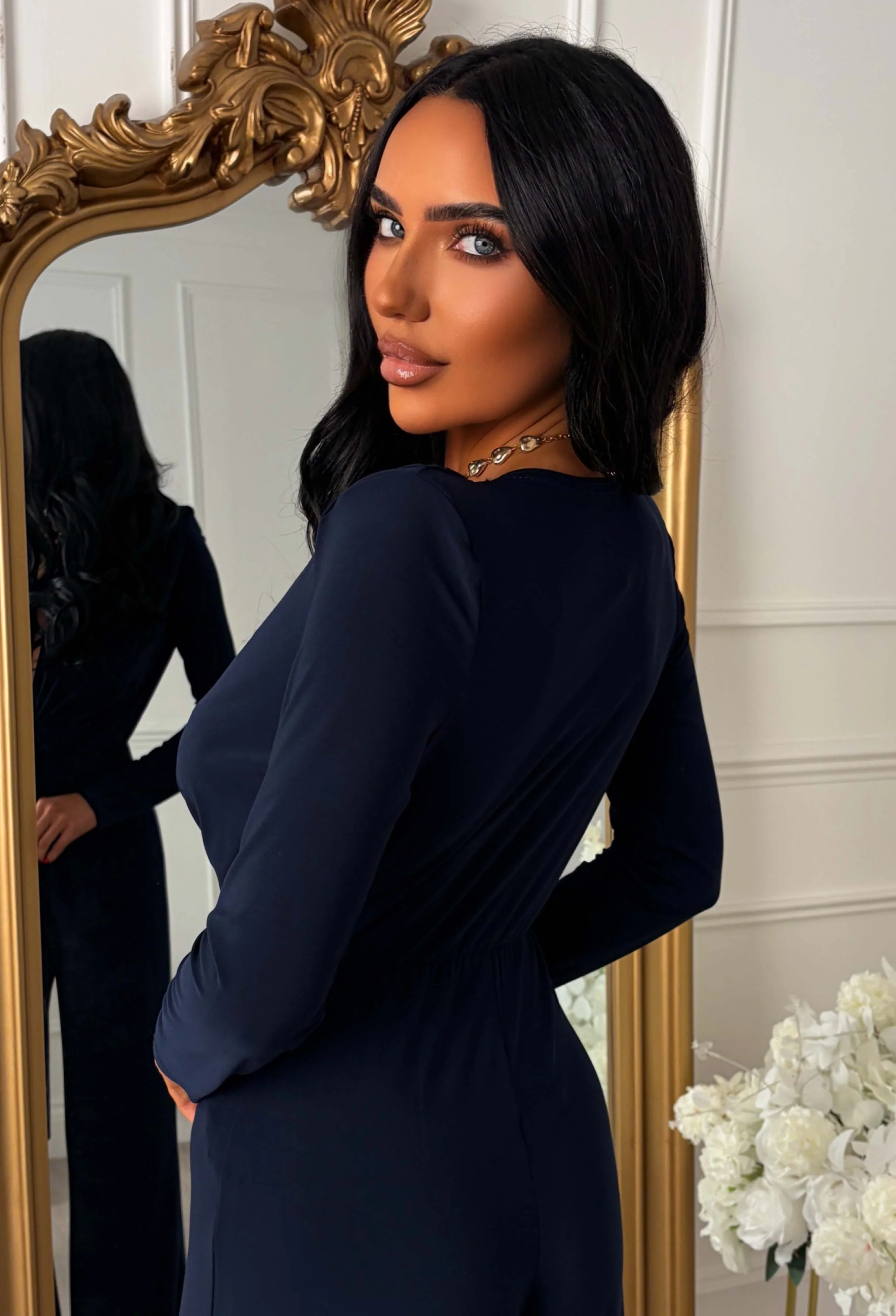 Cocktail Club Navy Stretch Sleeveless Plunge Jumpsuit - Image 5